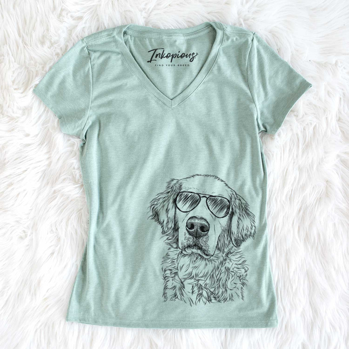 Aviator Loganator the Golden Retriever - Women's V-neck Shirt