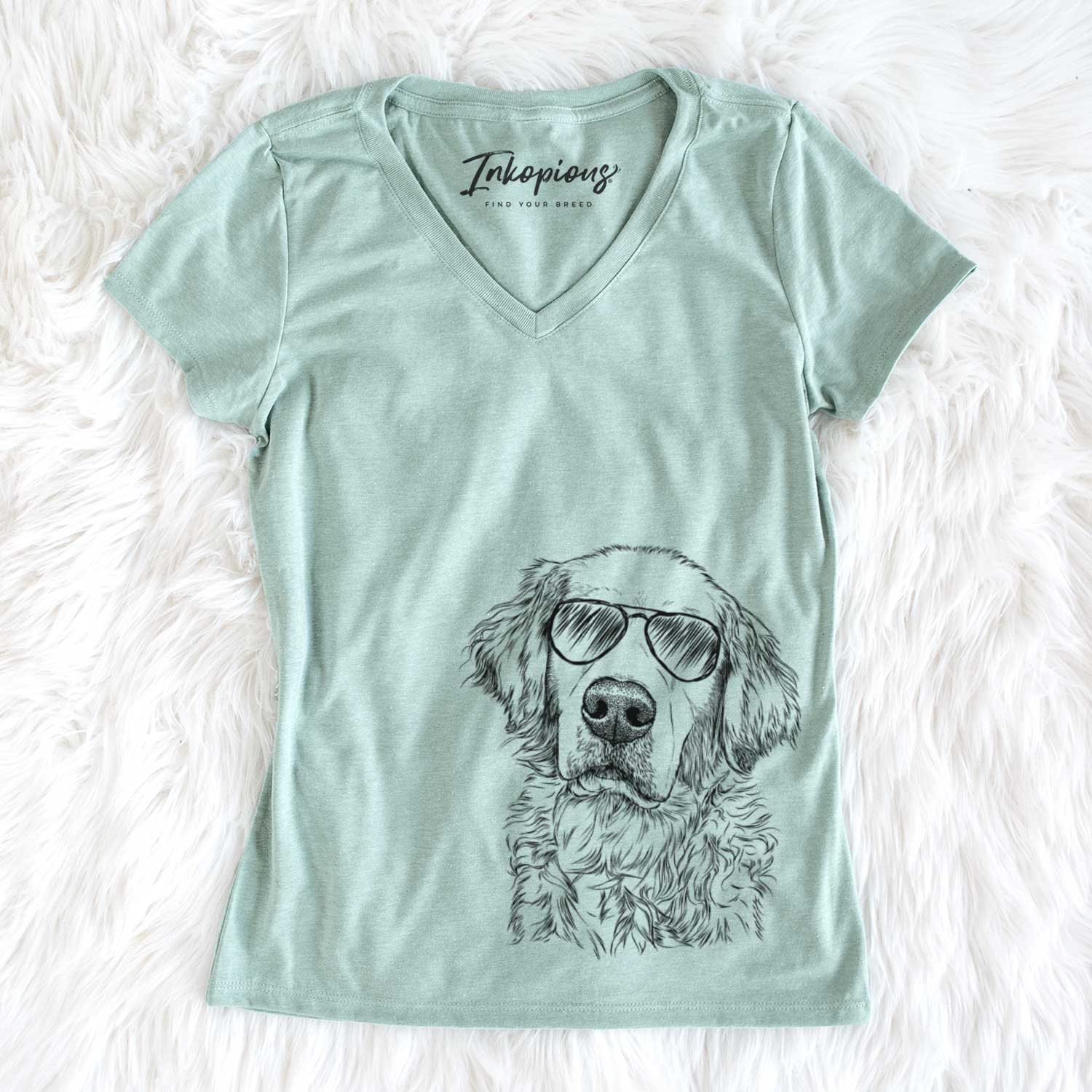 Aviator Loganator the Golden Retriever - Women's V-neck Shirt