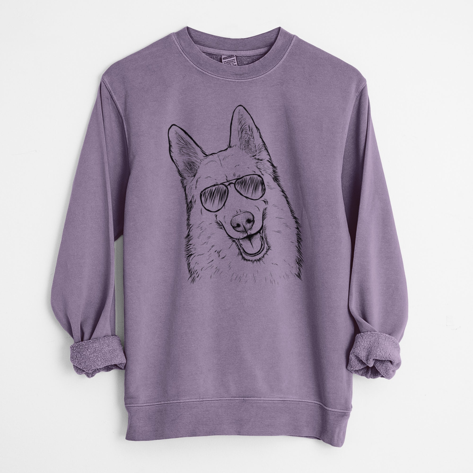 Aviator Loki the Husky Shepherd Mix - Unisex Pigment Dyed Crew Sweatshirt