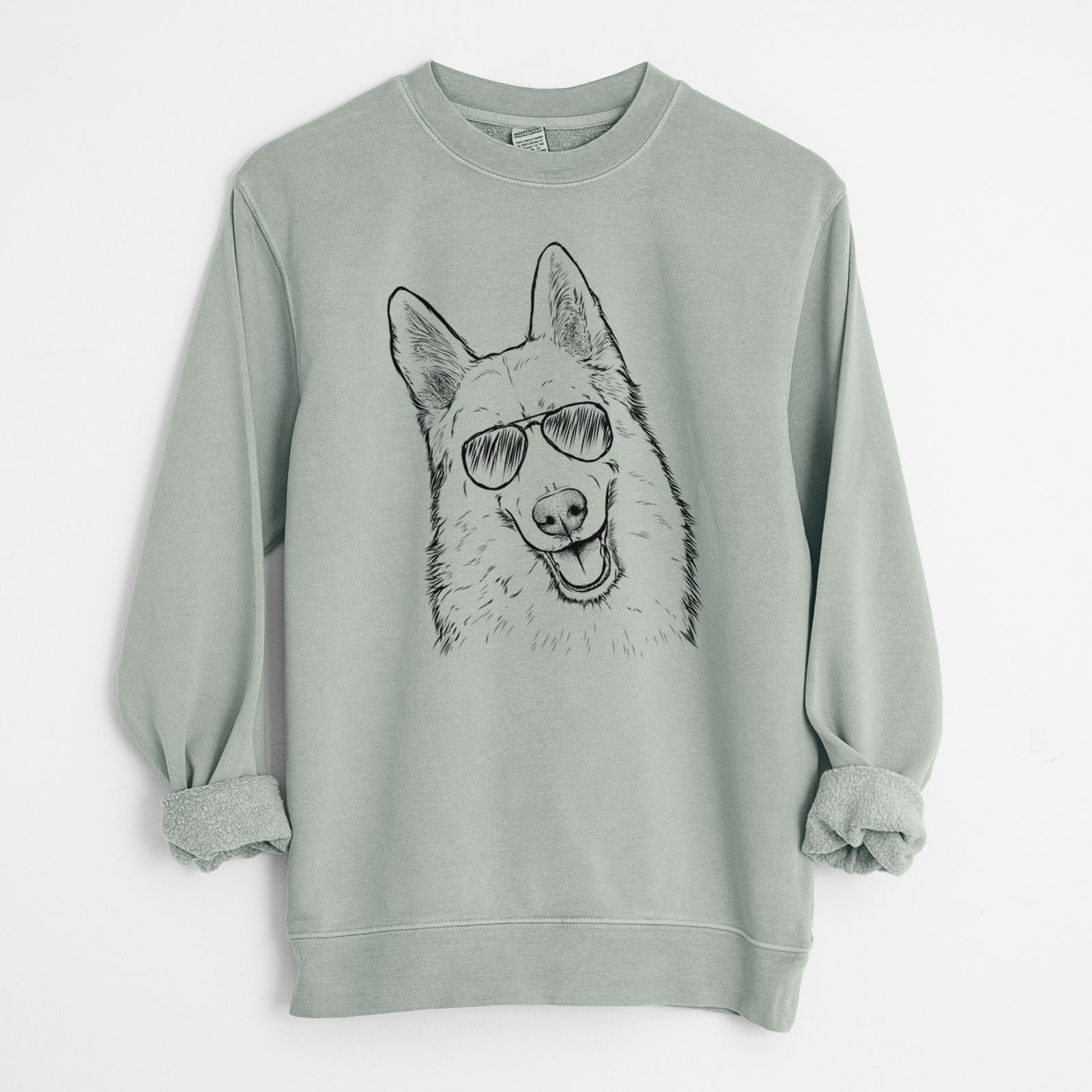Aviator Loki the Husky Shepherd Mix - Unisex Pigment Dyed Crew Sweatshirt