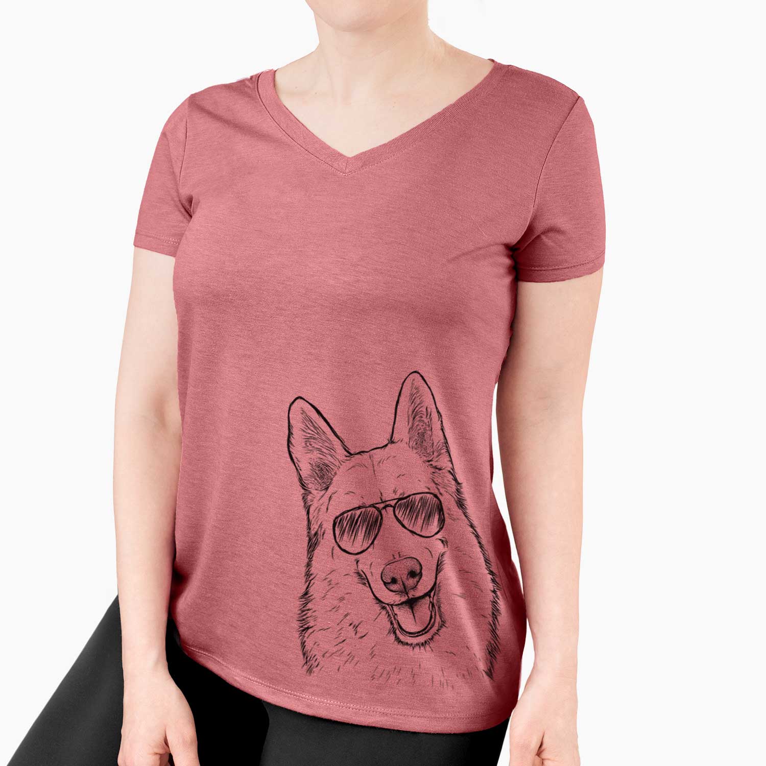 Aviator Loki the Husky Shepherd Mix - Women's V-neck Shirt