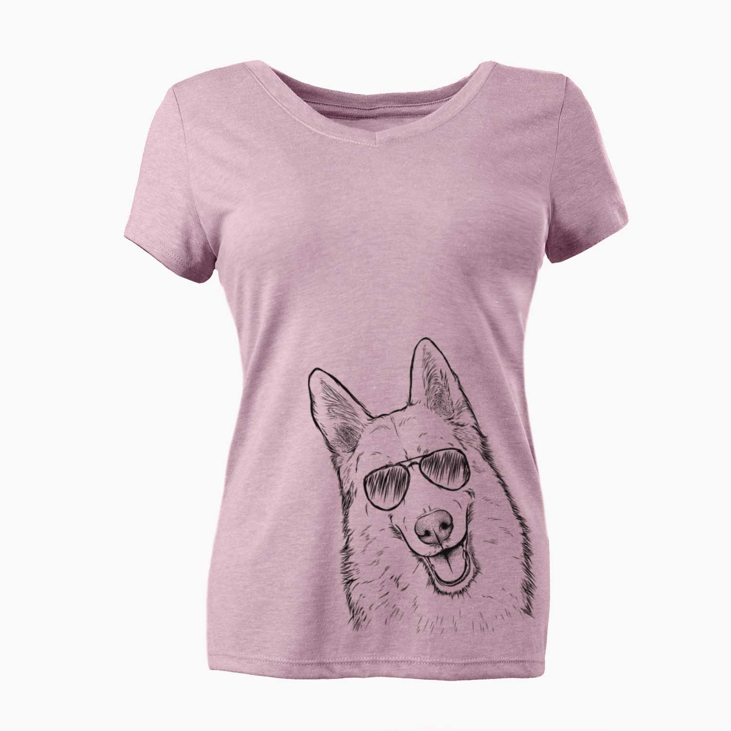 Aviator Loki the Husky Shepherd Mix - Women's V-neck Shirt