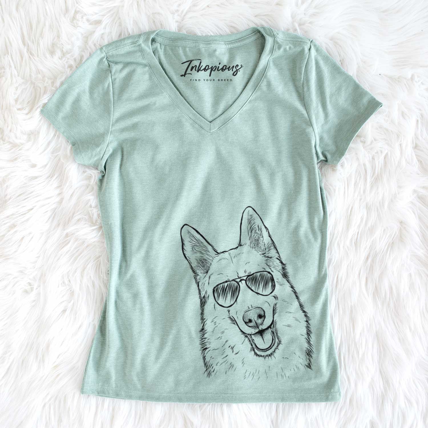 Aviator Loki the Husky Shepherd Mix - Women's V-neck Shirt