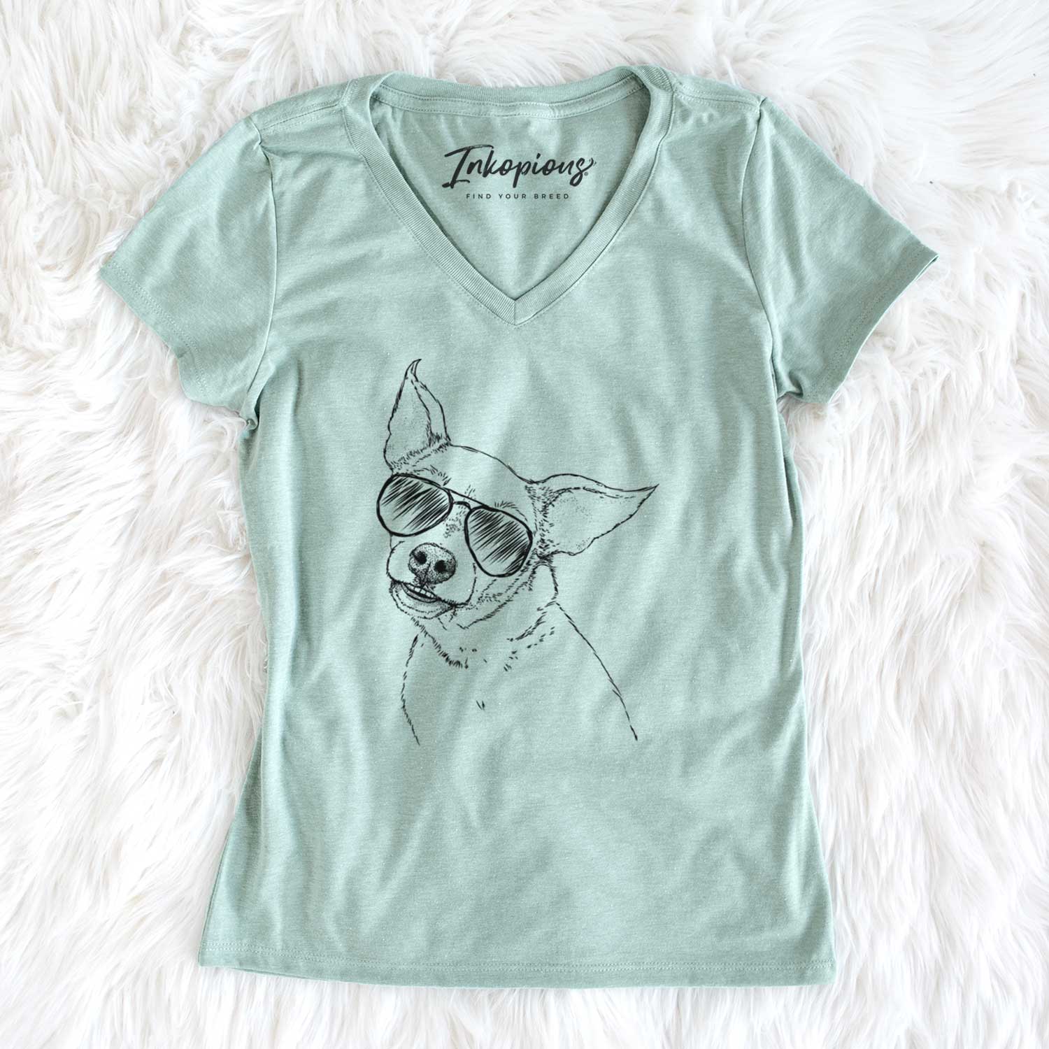 Aviator Lola the Chiweenie - Women's V-neck Shirt