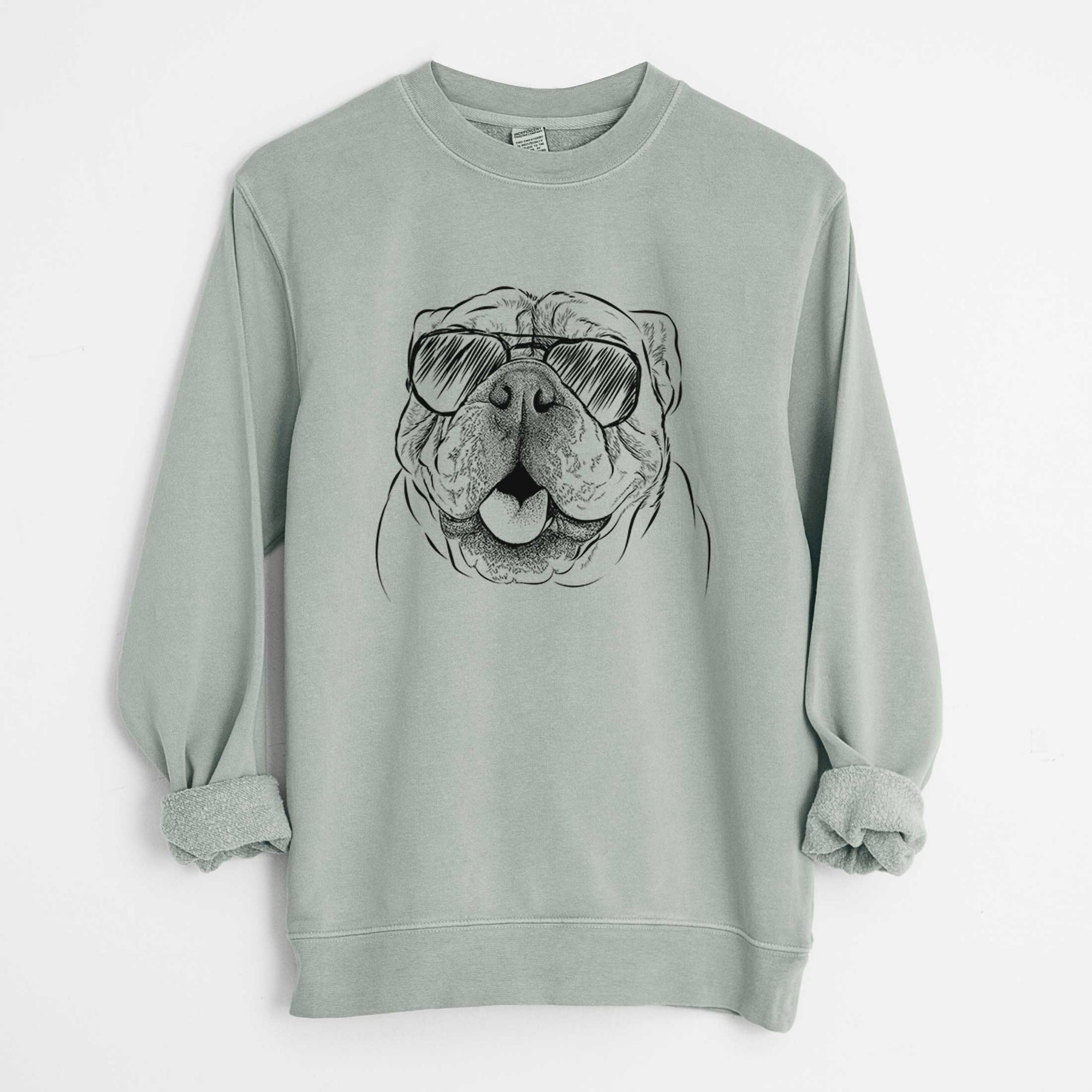 Aviator Louie the English Bulldog - Unisex Pigment Dyed Crew Sweatshirt