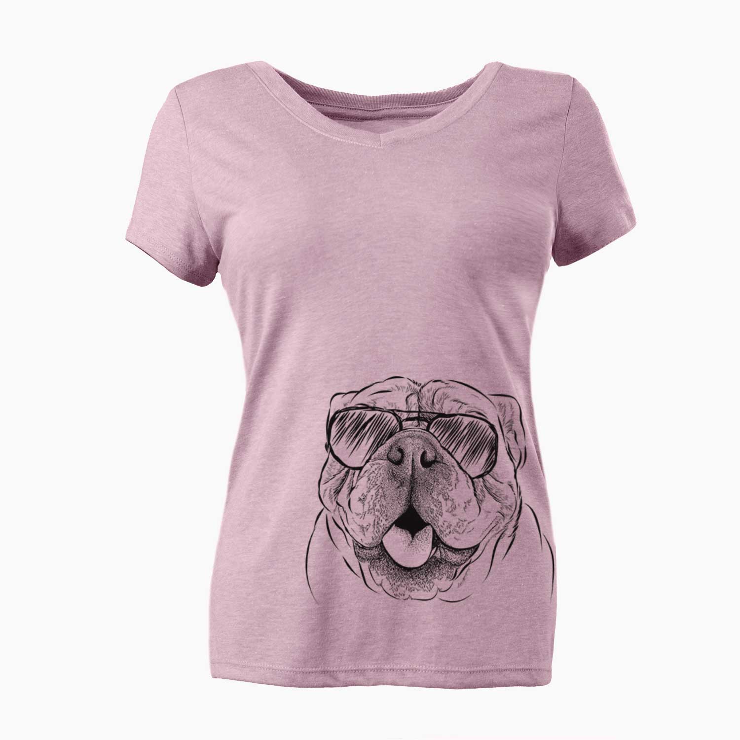 Aviator Louie the English Bulldog - Women's V-neck Shirt