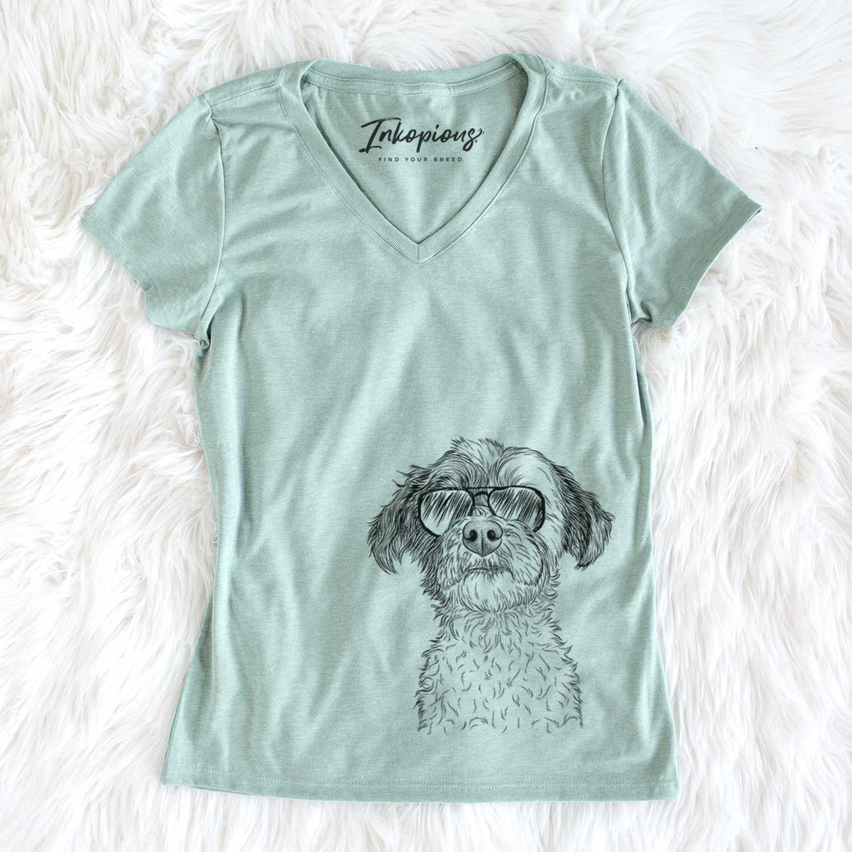 Aviator Louise the Havanese - Women's V-neck Shirt