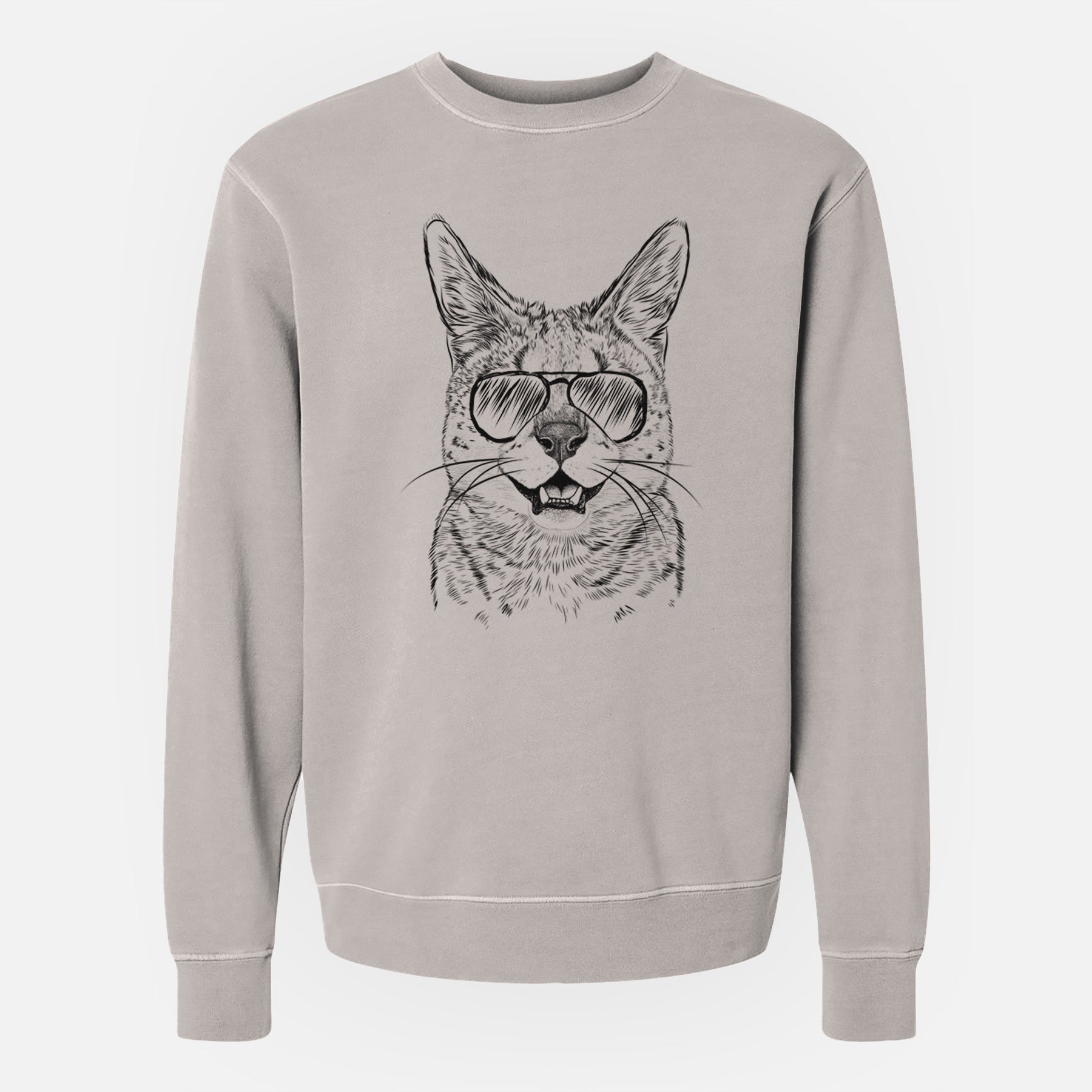 Aviator Lucky the Serval Cat - Unisex Pigment Dyed Crew Sweatshirt