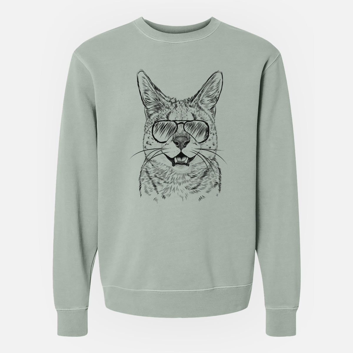Aviator Lucky the Serval Cat - Unisex Pigment Dyed Crew Sweatshirt