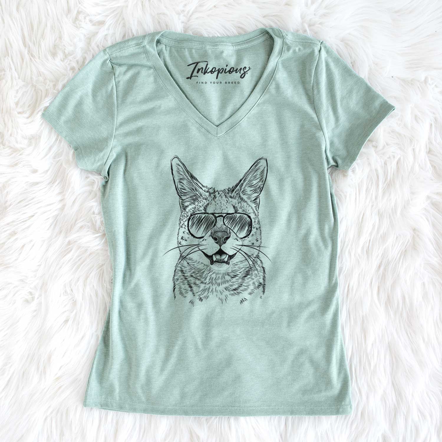 Aviator Lucky the Serval Cat - Women's V-neck Shirt