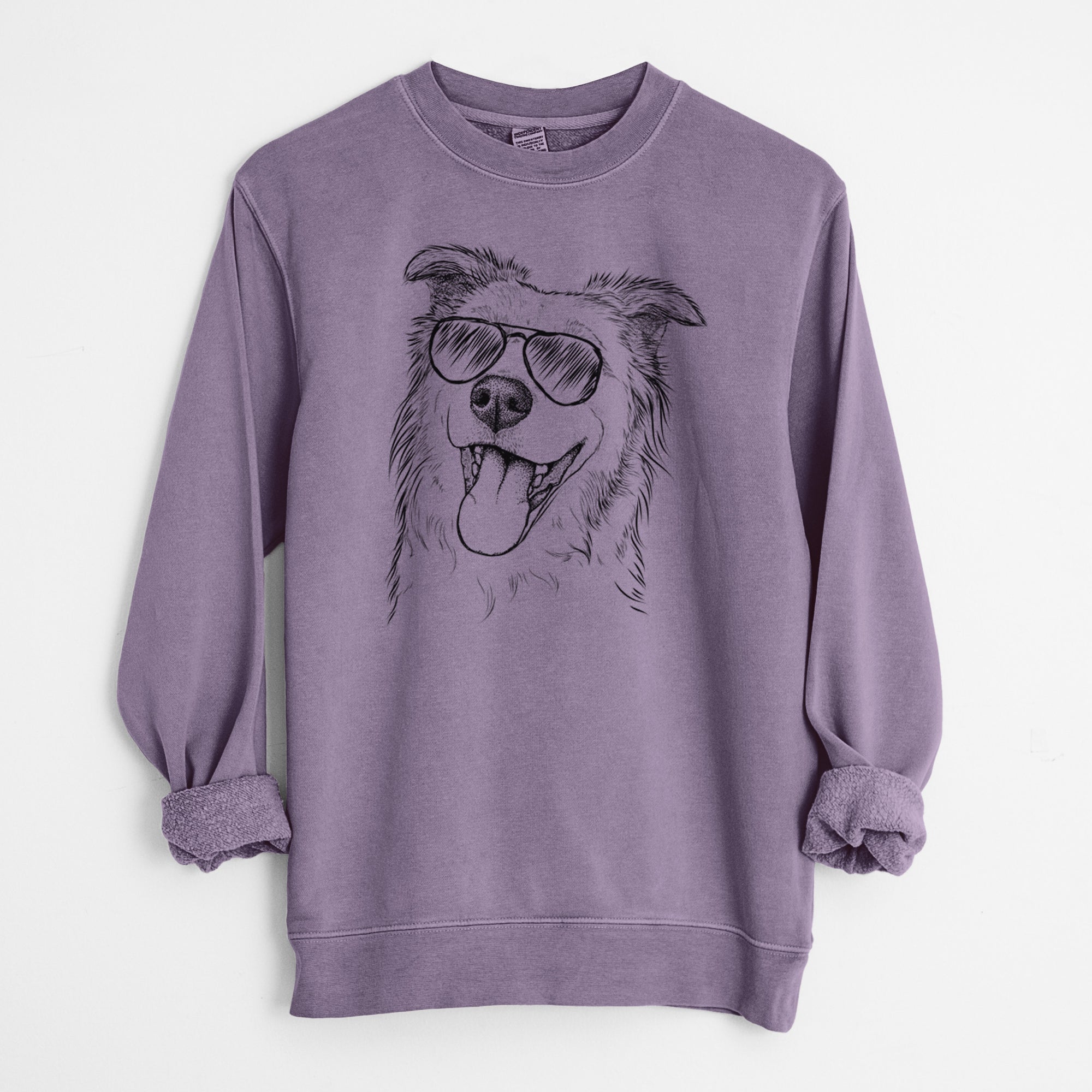 Aviator Macaroni the Border Collie - Unisex Pigment Dyed Crew Sweatshirt