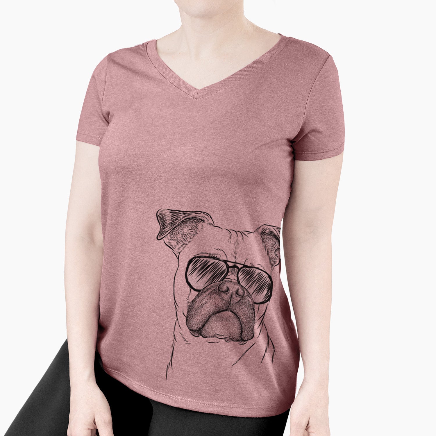 Aviator Mack the Bugg (Boston Terrier/Pug) - Women's V-neck Shirt