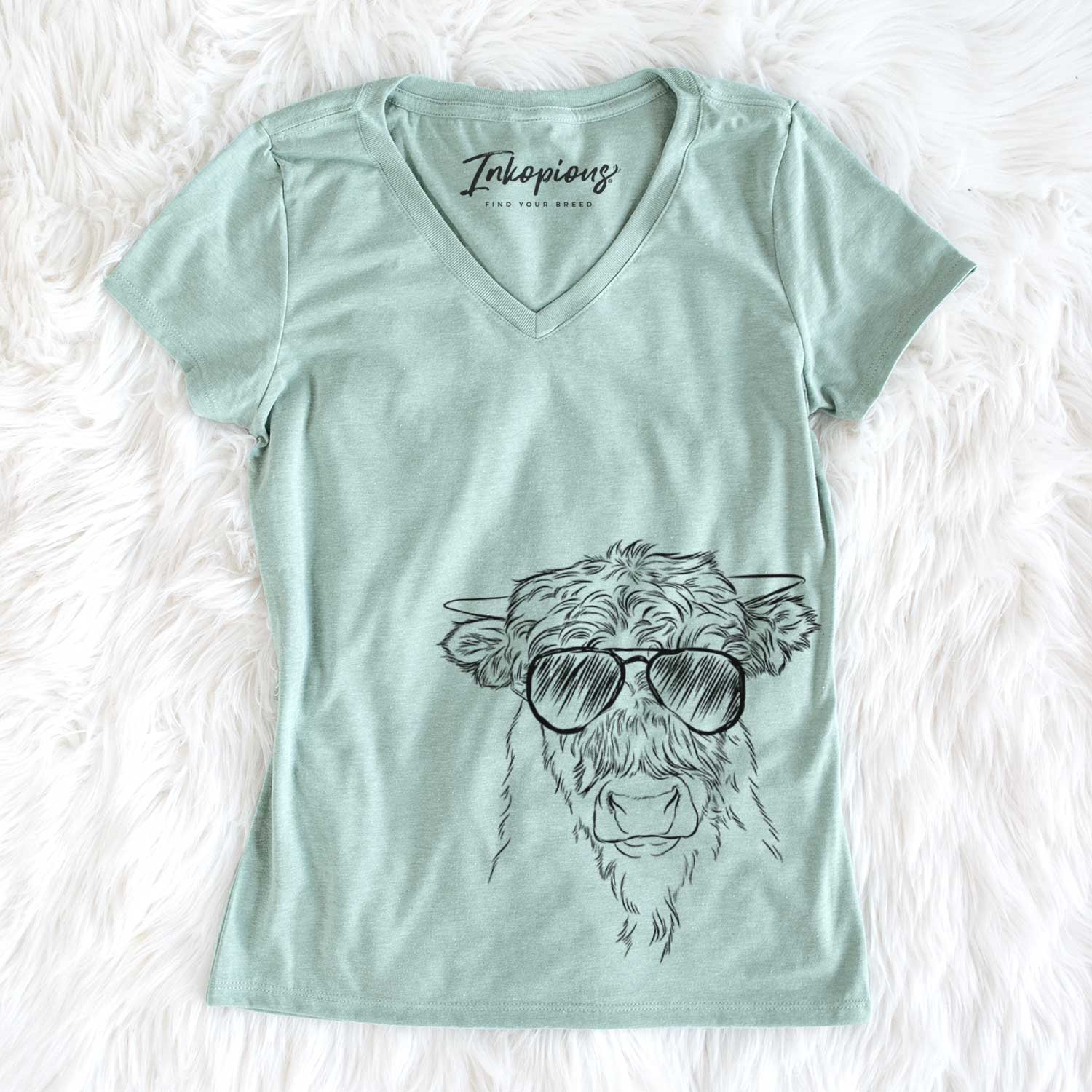 Aviator Mack the Scottish Highland Cow - Women's V-neck Shirt