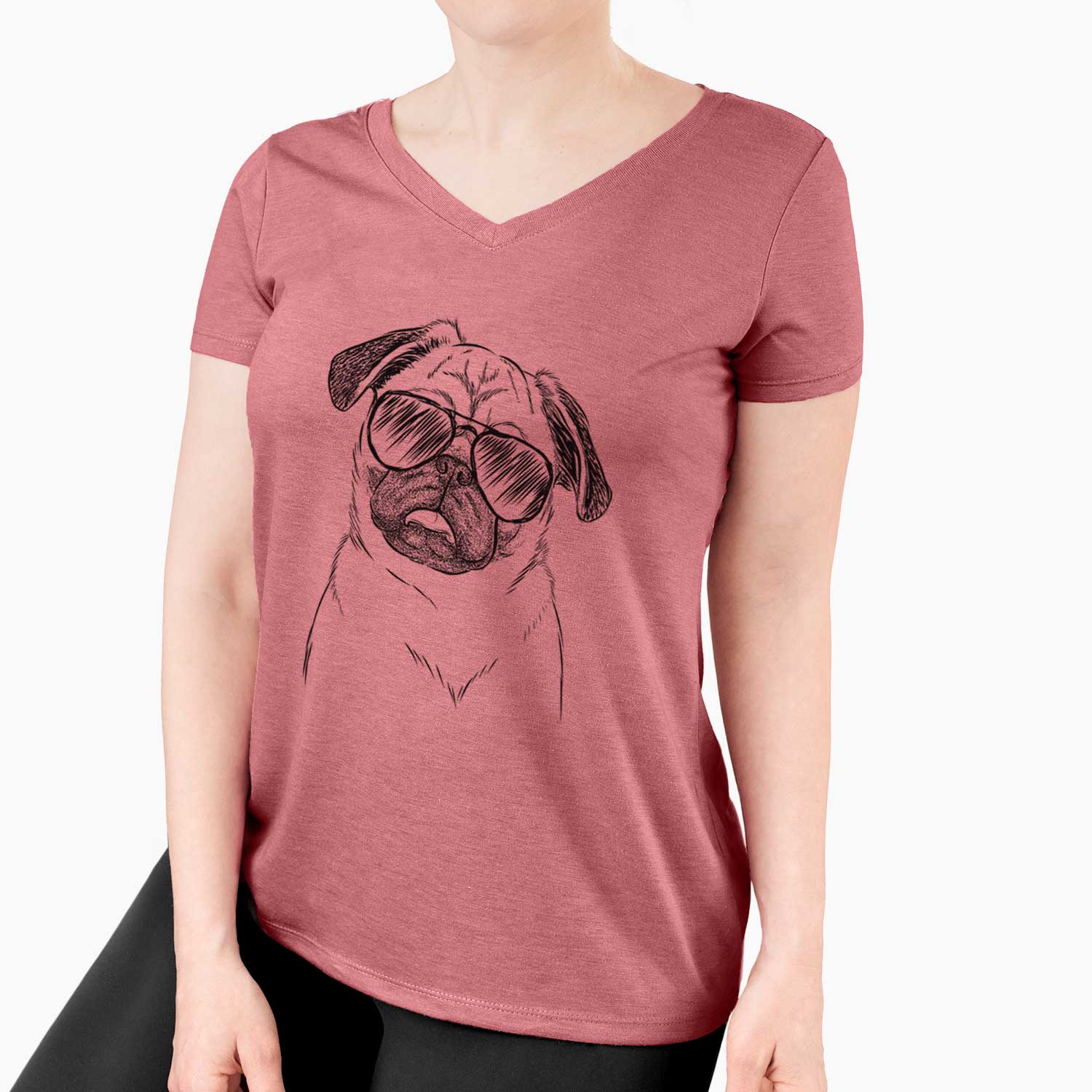 Aviator Macy the Pug - Women's V-neck Shirt