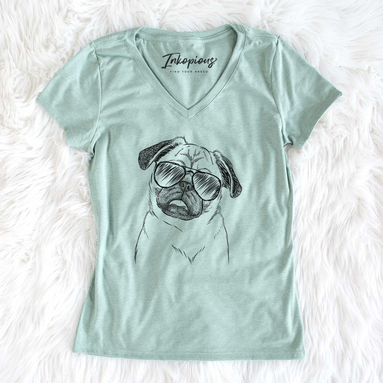 Aviator Macy the Pug - Women's V-neck Shirt