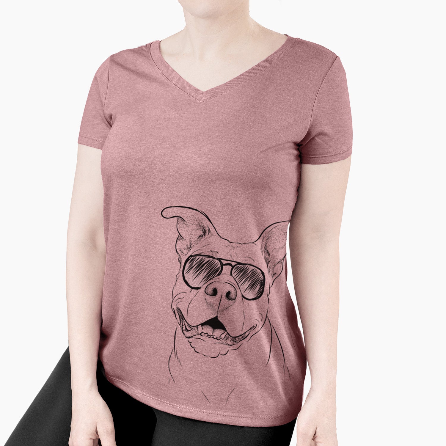 Aviator Malibu the Staffordshire Terrier/Pitbull Mix - Women's V-neck Shirt