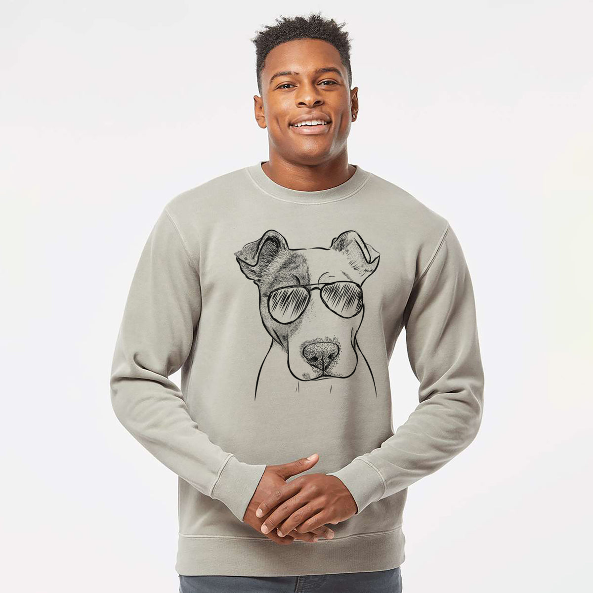 Aviator Manchi the Pitbull Mix - Unisex Pigment Dyed Crew Sweatshirt