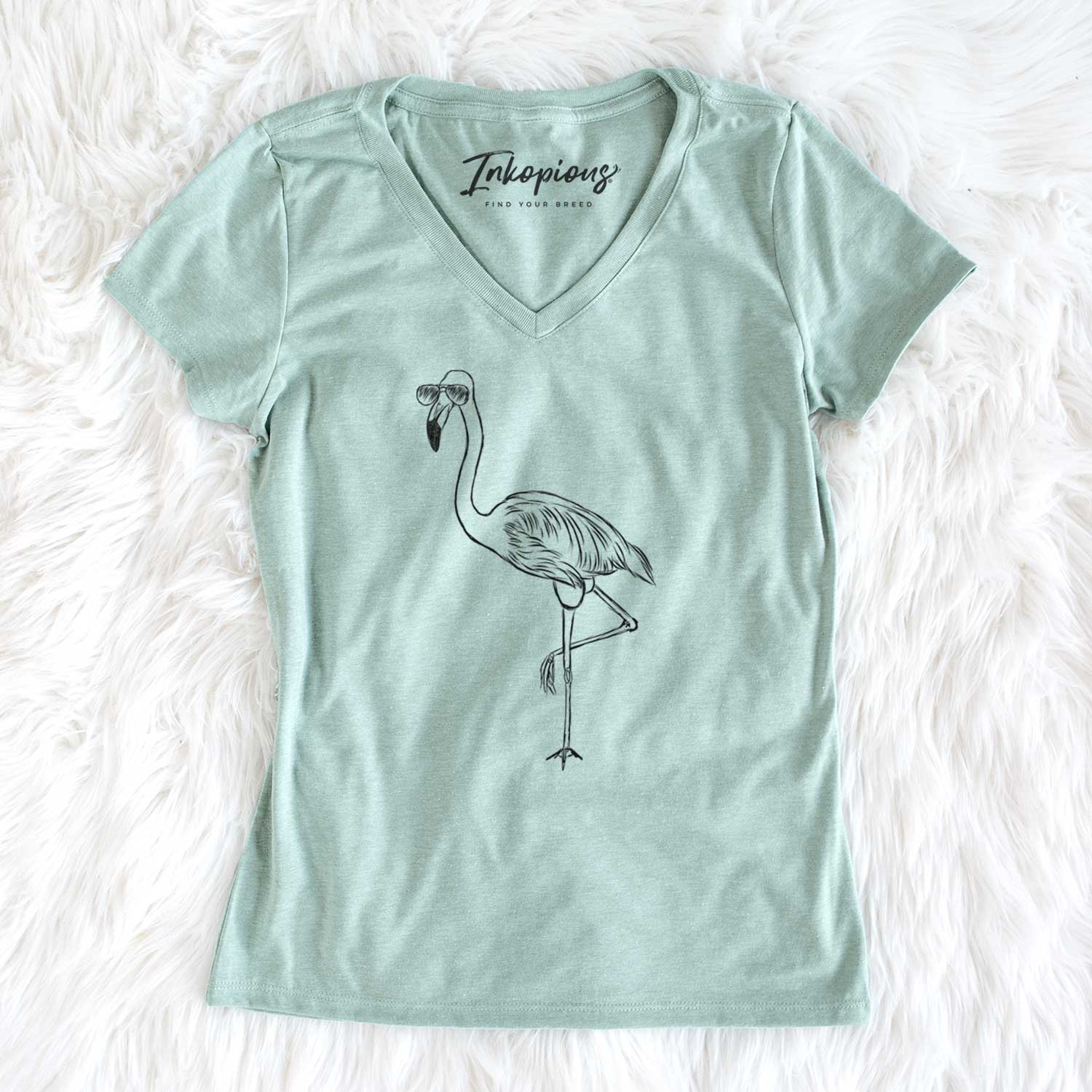 Aviator Mango the Flamingo - Women's V-neck Shirt