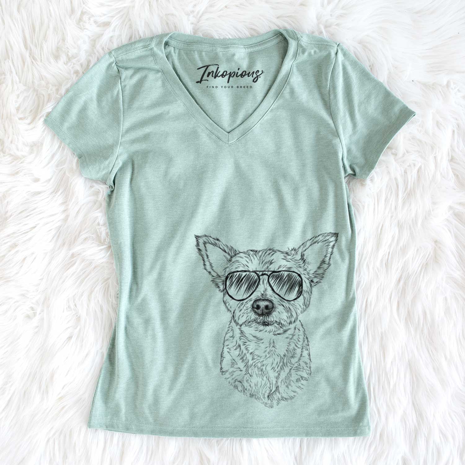 Aviator Mango the Yorker Cairn Terrier Mix - Women's V-neck Shirt