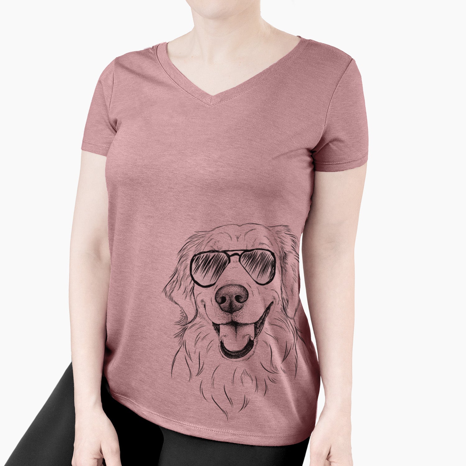 Aviator Maple the Golden Retriever - Women's V-neck Shirt