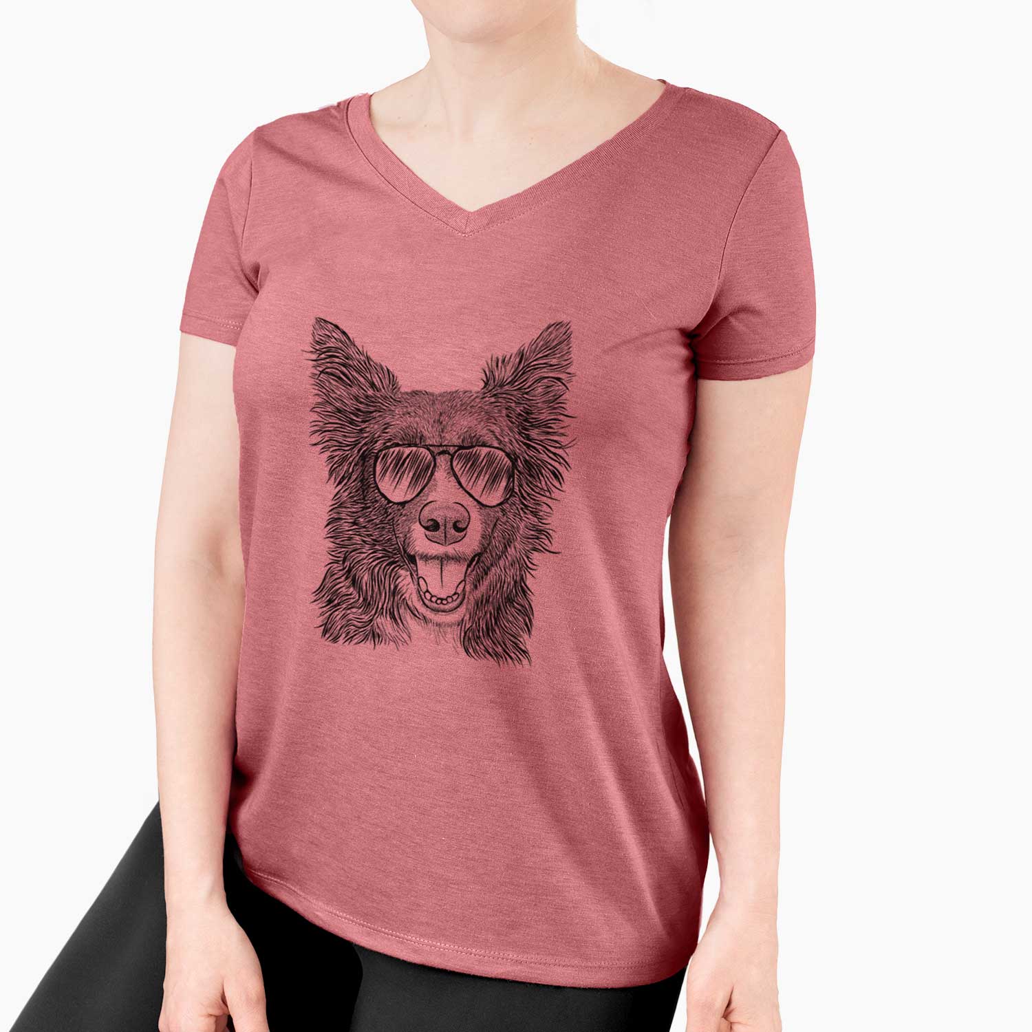 Aviator Marti the Border Collie - Women's V-neck Shirt