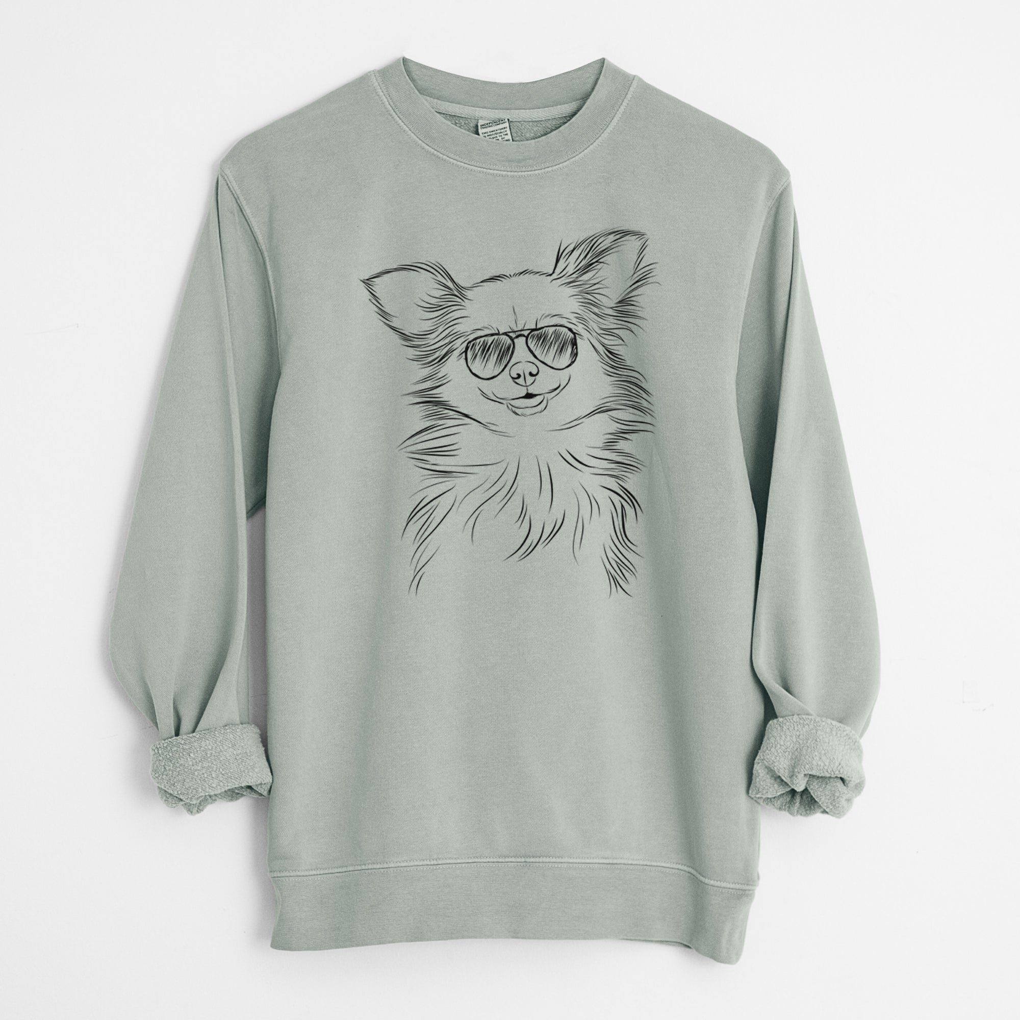 Aviator Marzi the Long Haired Chihuahua - Unisex Pigment Dyed Crew Sweatshirt