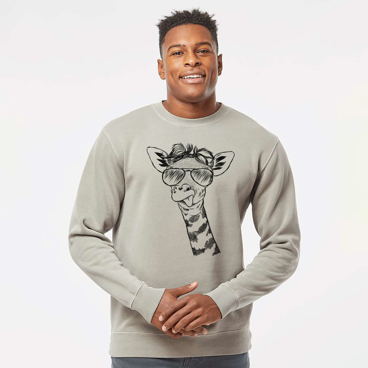 Aviator Mel the Baby Giraffe - Unisex Pigment Dyed Crew Sweatshirt