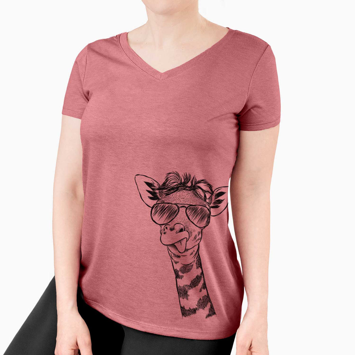 Aviator Mel the Baby Giraffe - Women's V-neck Shirt