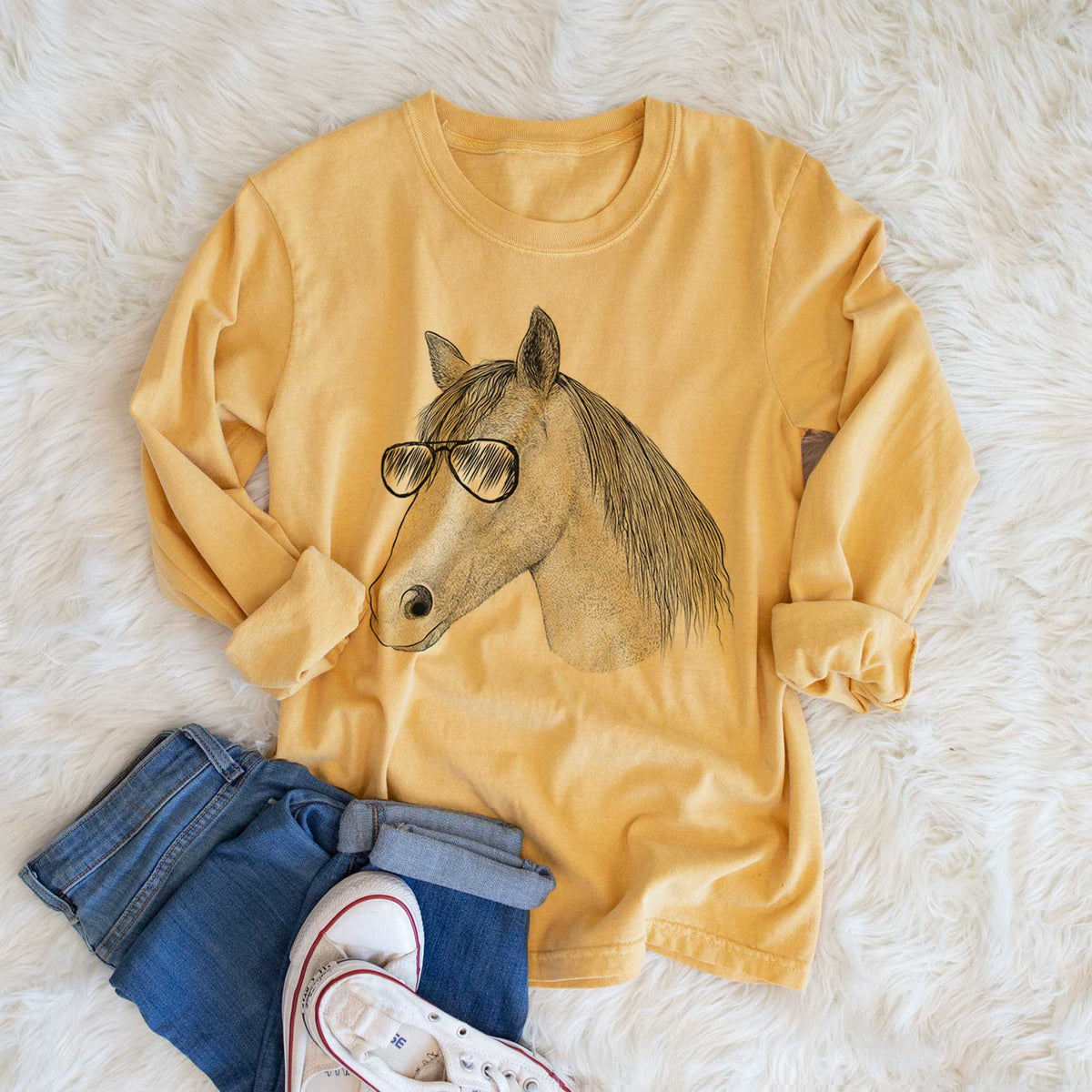 Aviators Midnight the Missouri Foxtrotter Horse - Heavyweight 100% Cotton Long Sleeve