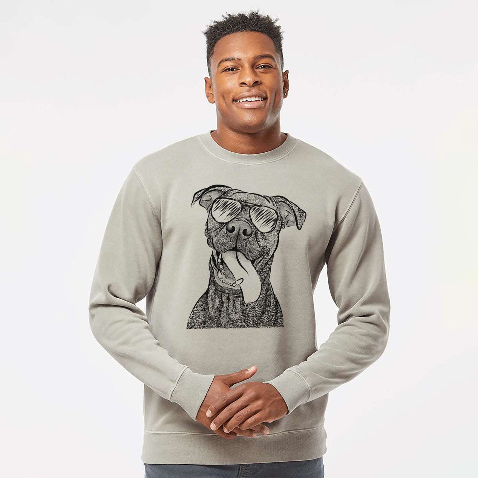 Aviator Mikey the Boxador - Unisex Pigment Dyed Crew Sweatshirt
