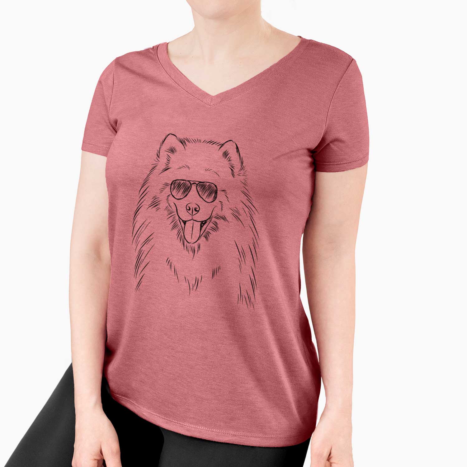 Aviator Mikko the Samoyed - Women's V-neck Shirt