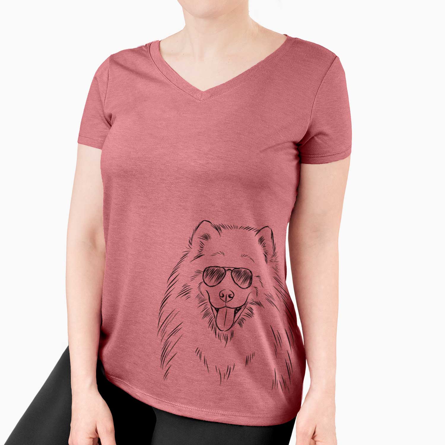 Aviator Mikko the Samoyed - Women's V-neck Shirt