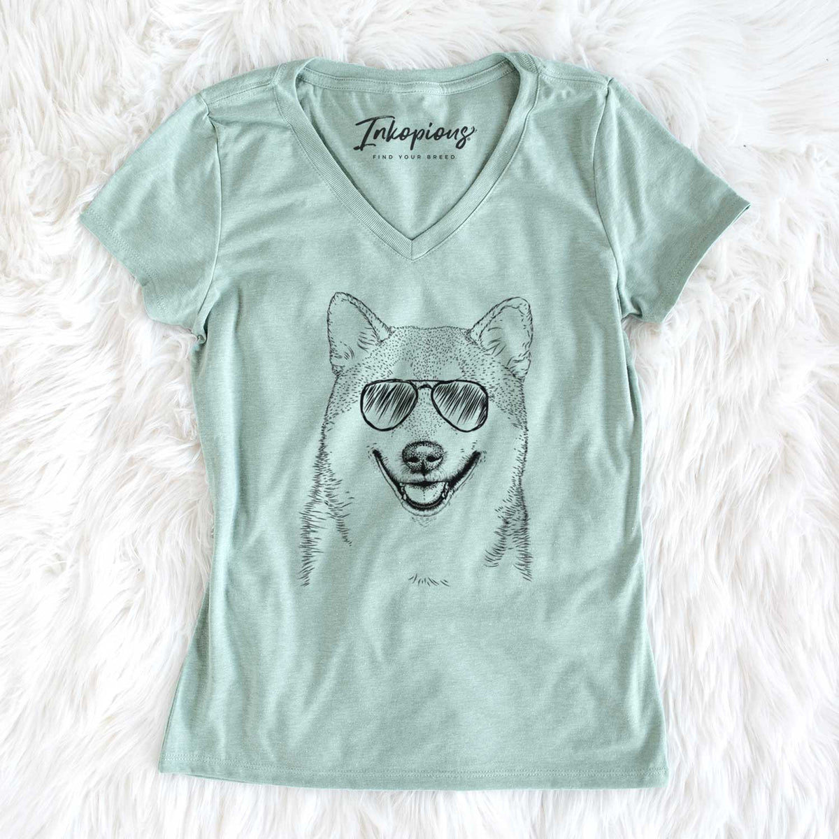 Aviator Mitsu the Shiba Inu - Women's V-neck Shirt
