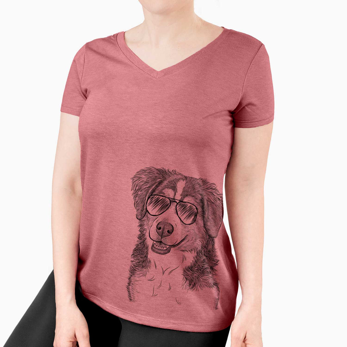 Aviator Molly the Miniature Bernedoodle - Women's V-neck Shirt