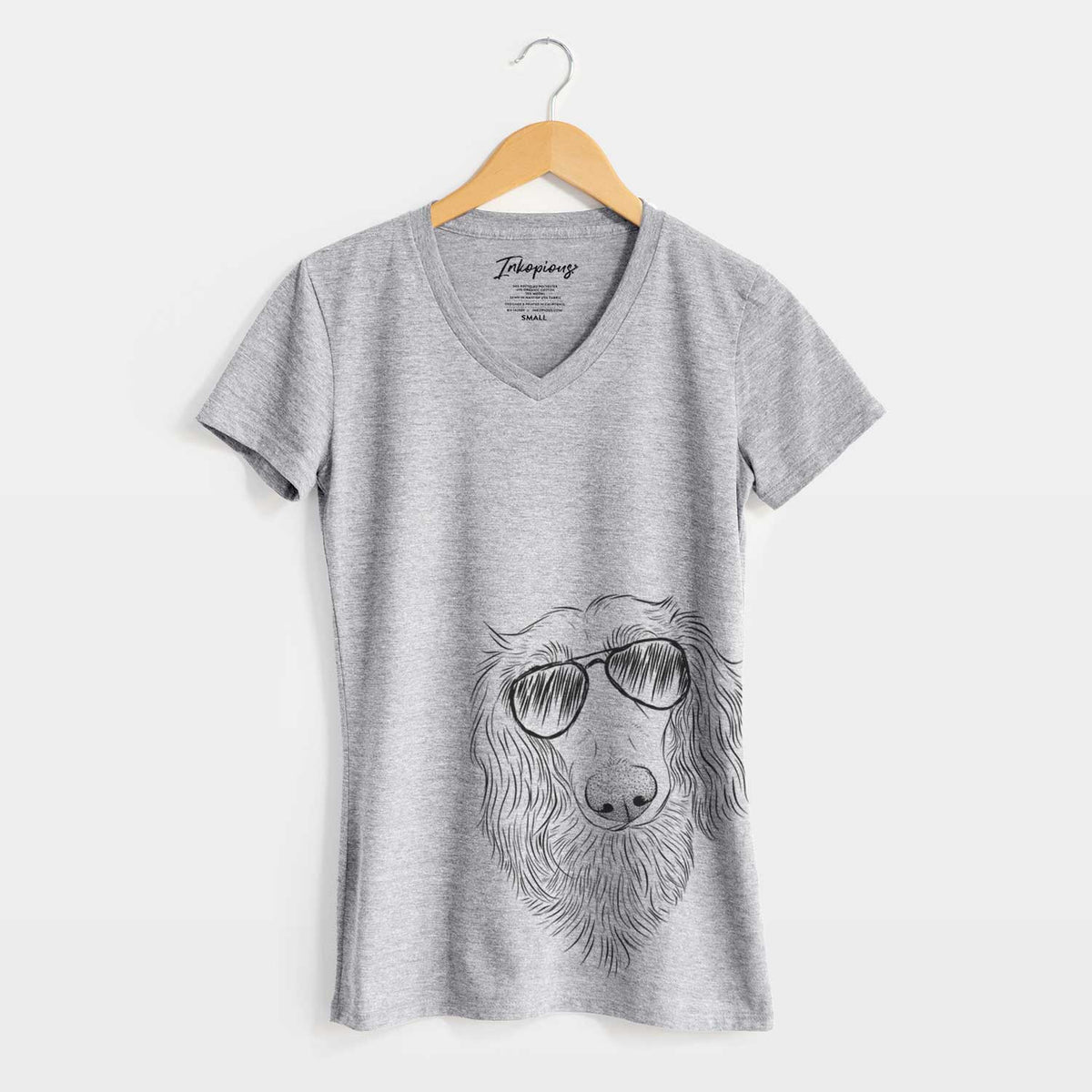 Aviator Mr. Rusty the Long Haired Dachshund - Women&#39;s V-neck Shirt