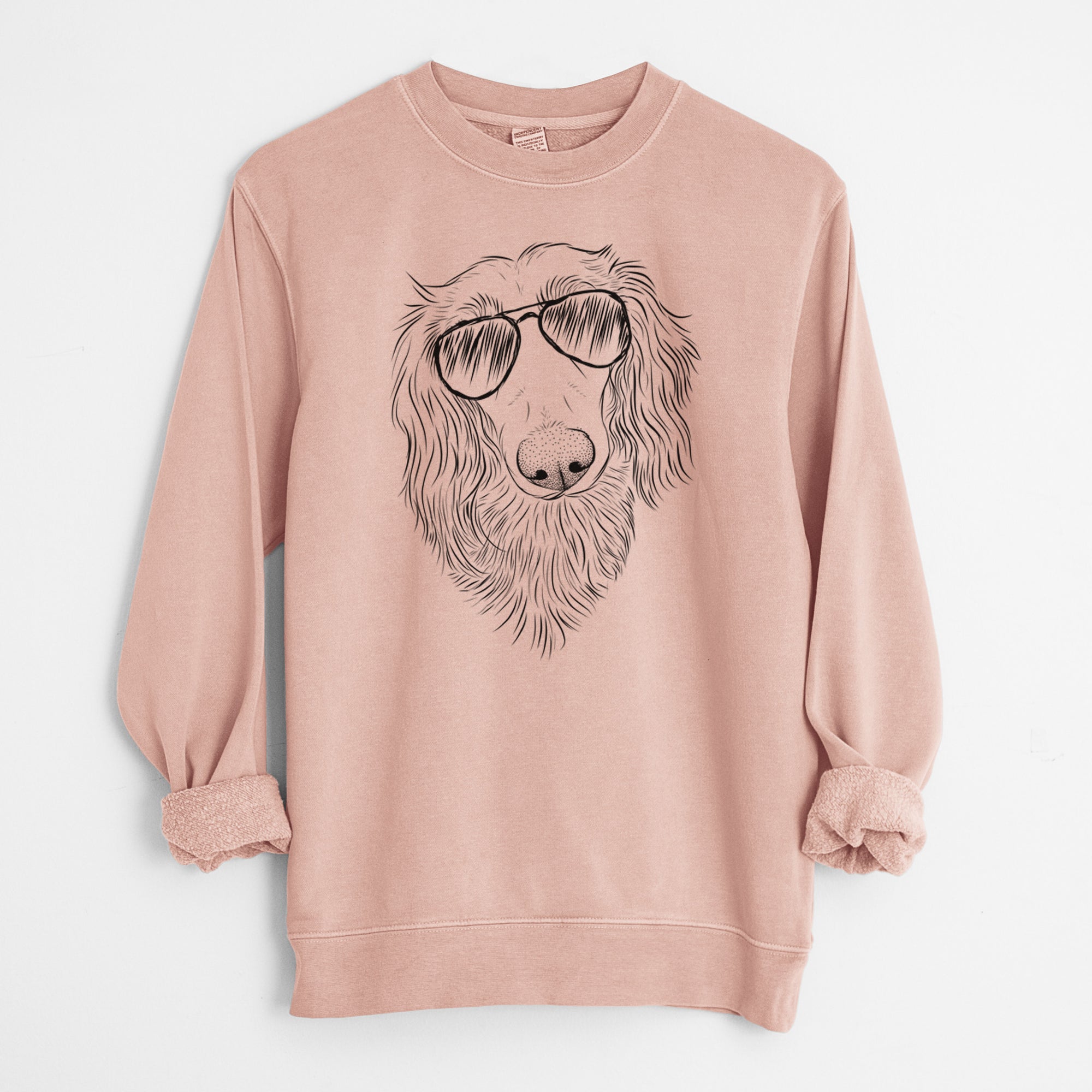 Aviator Mr. Rusty the Long Haired Dachshund - Unisex Pigment Dyed Crew Sweatshirt