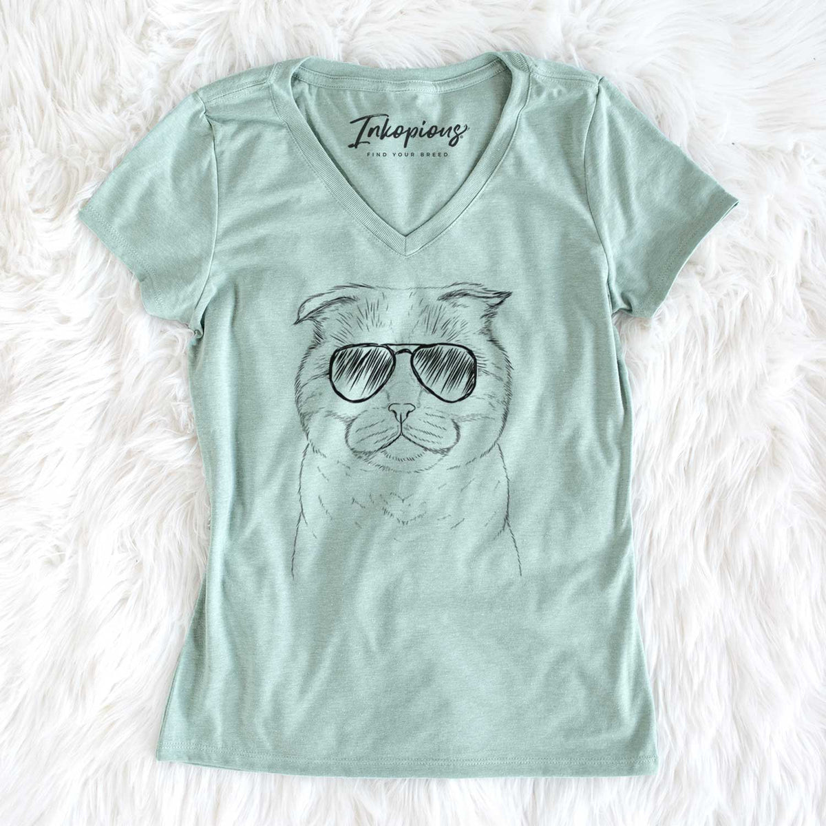 Aviator Neko the Scottish Fold Cat - Women's V-neck Shirt