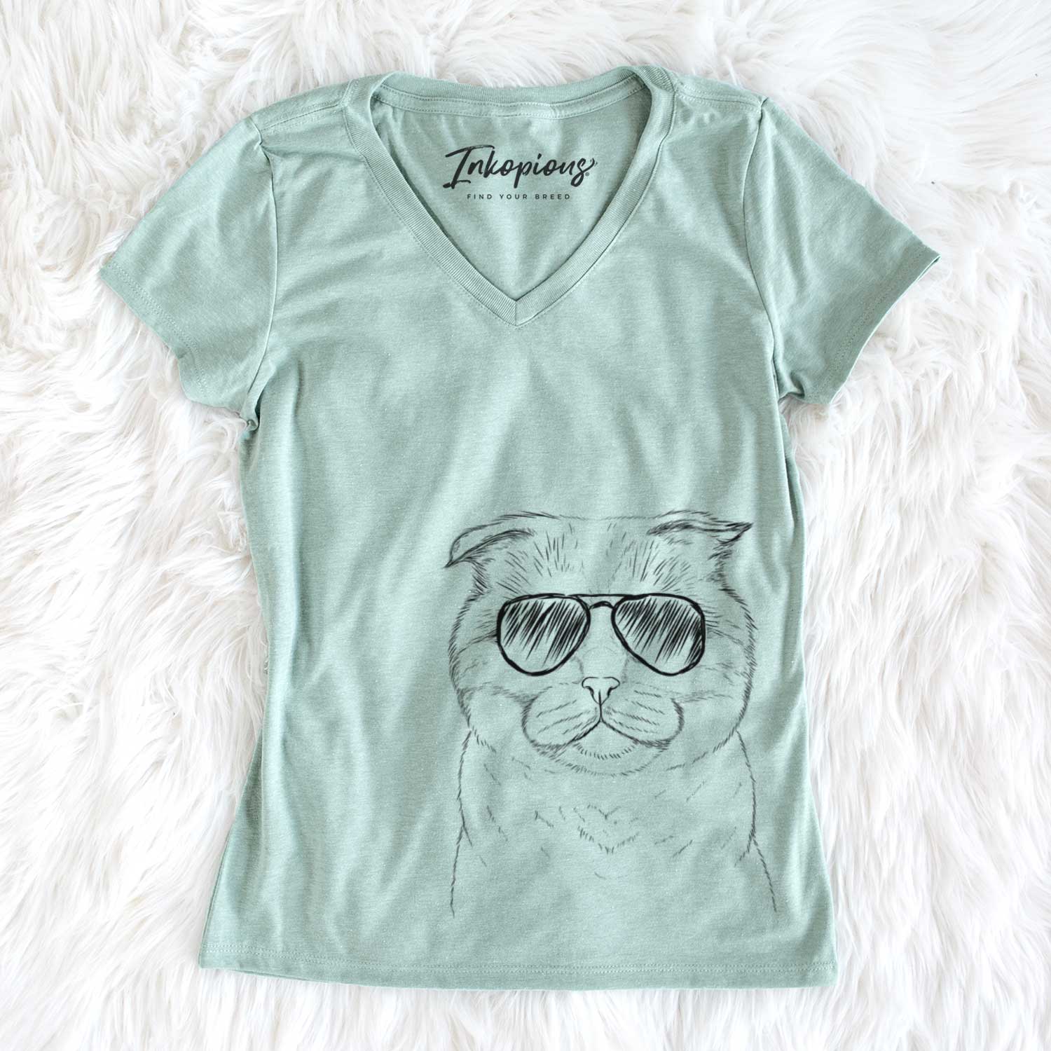 Aviator Neko the Scottish Fold Cat - Women's V-neck Shirt