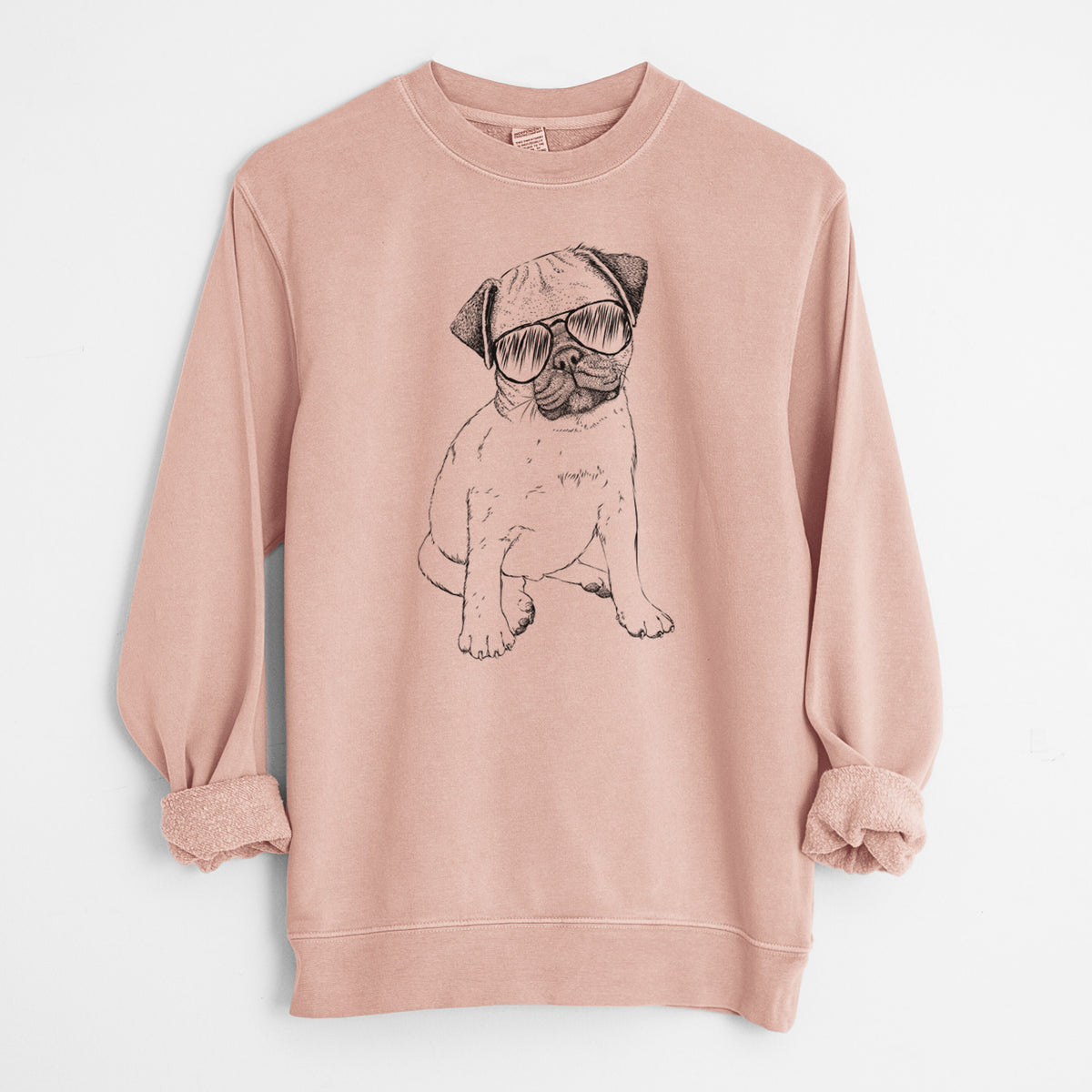 Aviator Nelson the Pug Puppy - Unisex Pigment Dyed Crew Sweatshirt