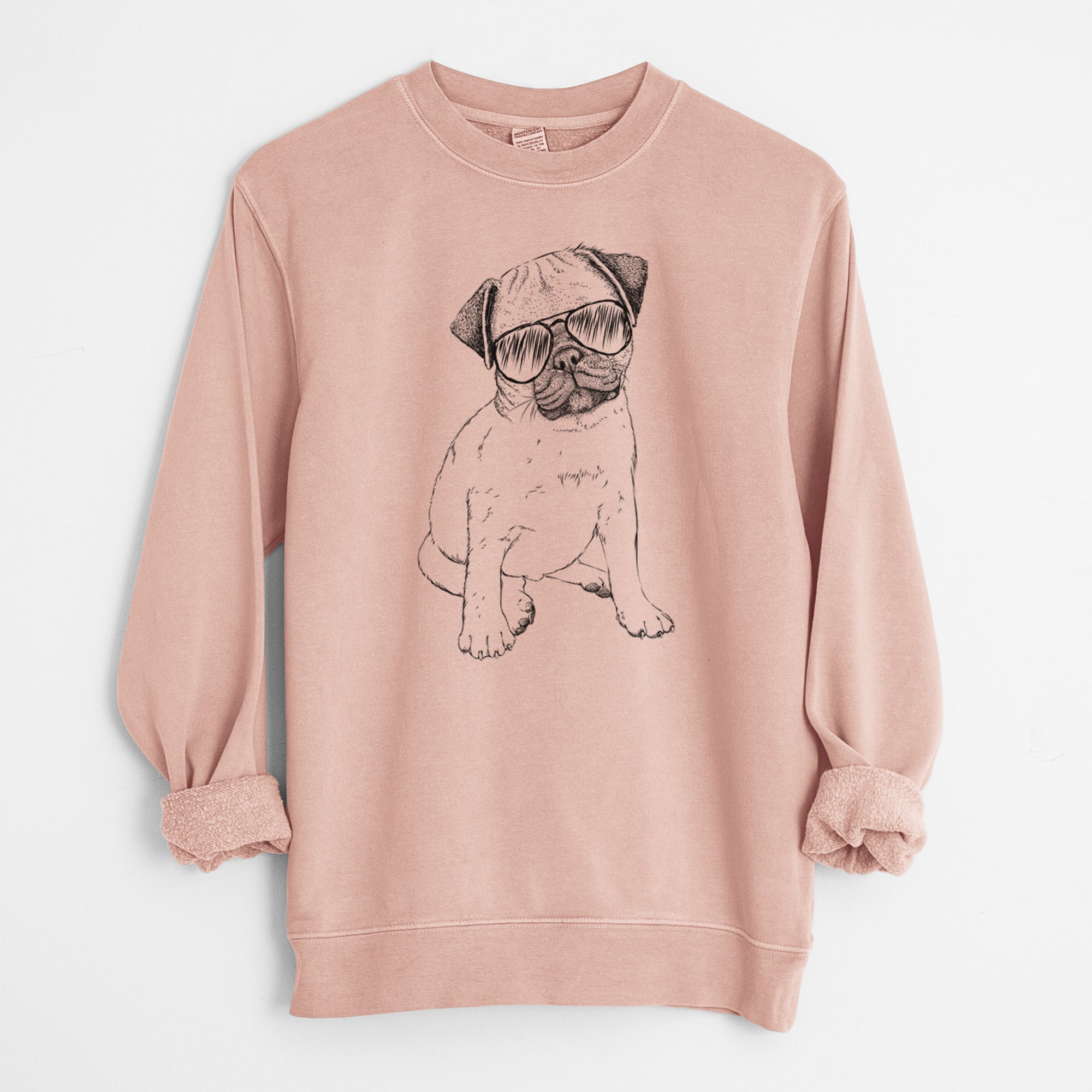 Aviator Nelson the Pug Puppy - Unisex Pigment Dyed Crew Sweatshirt