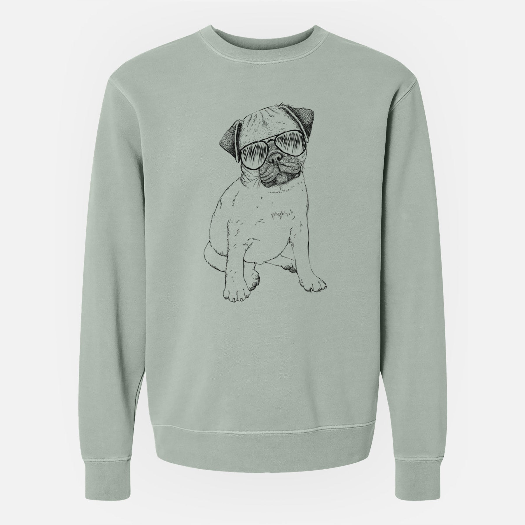 Aviator Nelson the Pug Puppy - Unisex Pigment Dyed Crew Sweatshirt