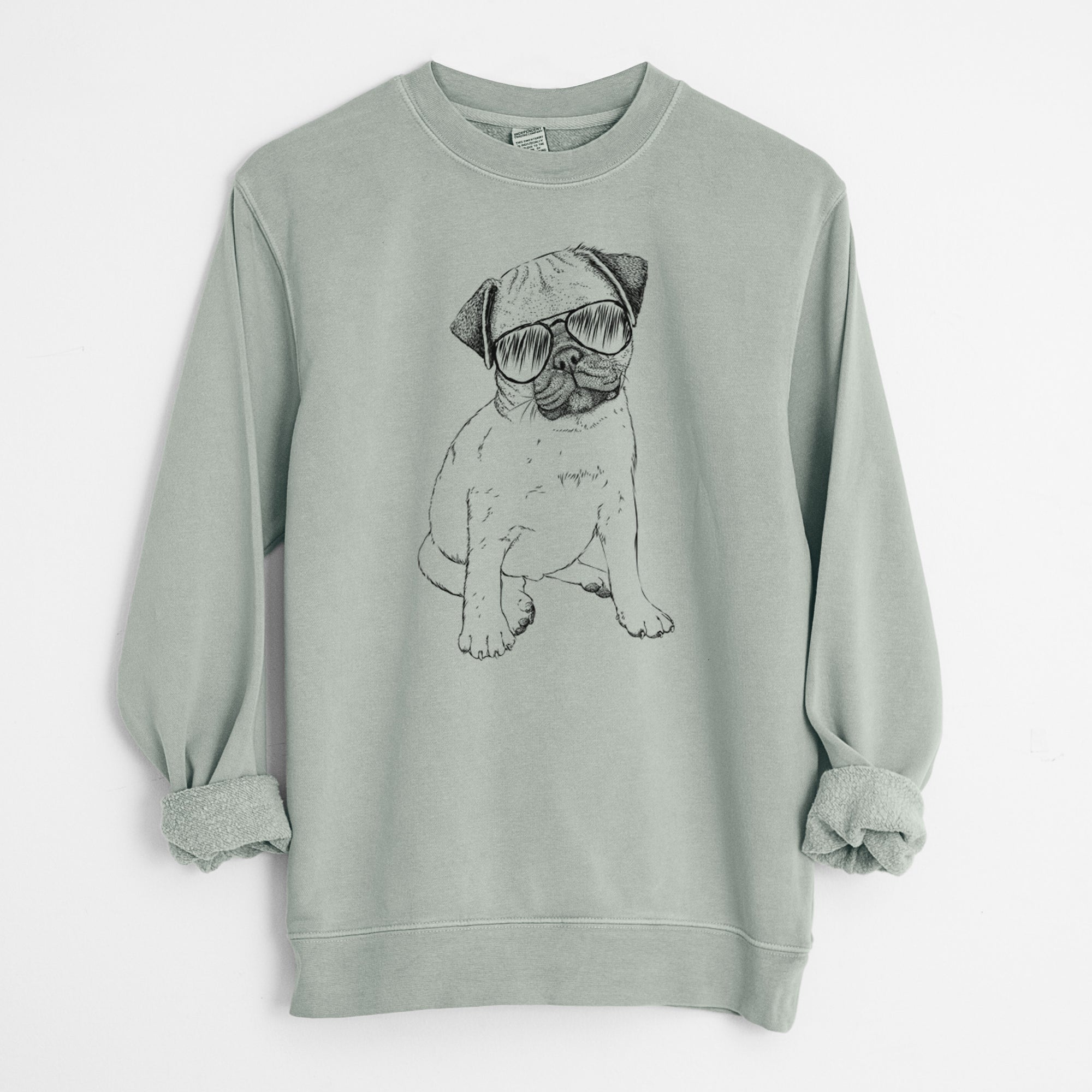 Aviator Nelson the Pug Puppy - Unisex Pigment Dyed Crew Sweatshirt