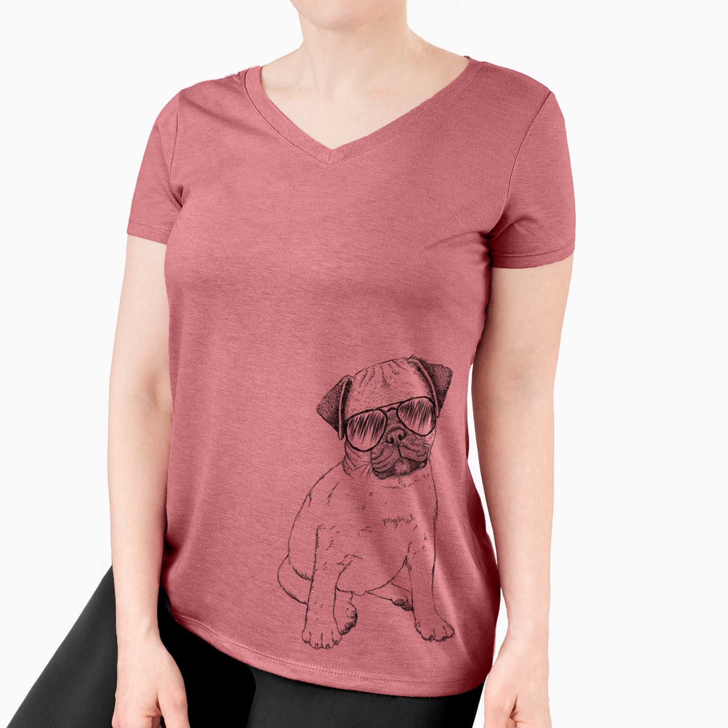 Aviator Nelson the Pug Puppy - Women's V-neck Shirt