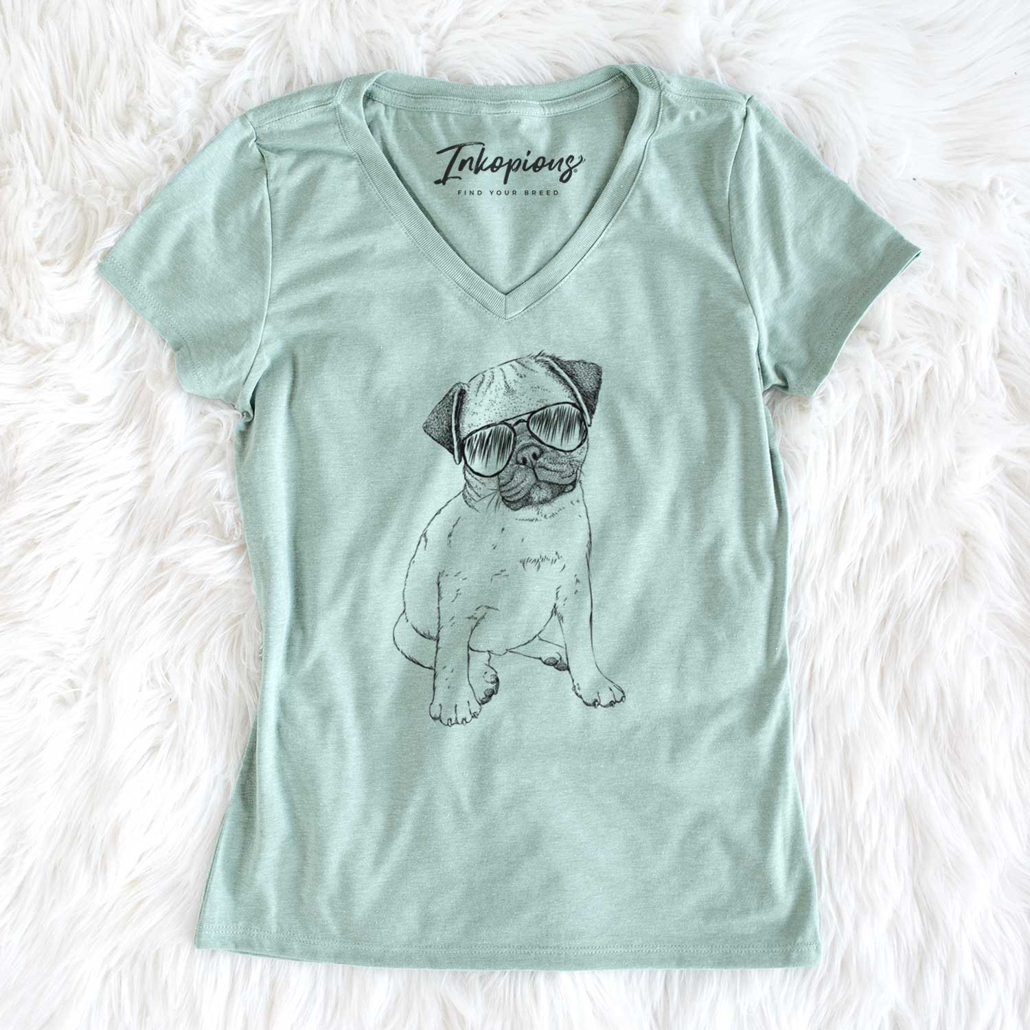 Aviator Nelson the Pug Puppy - Women's V-neck Shirt