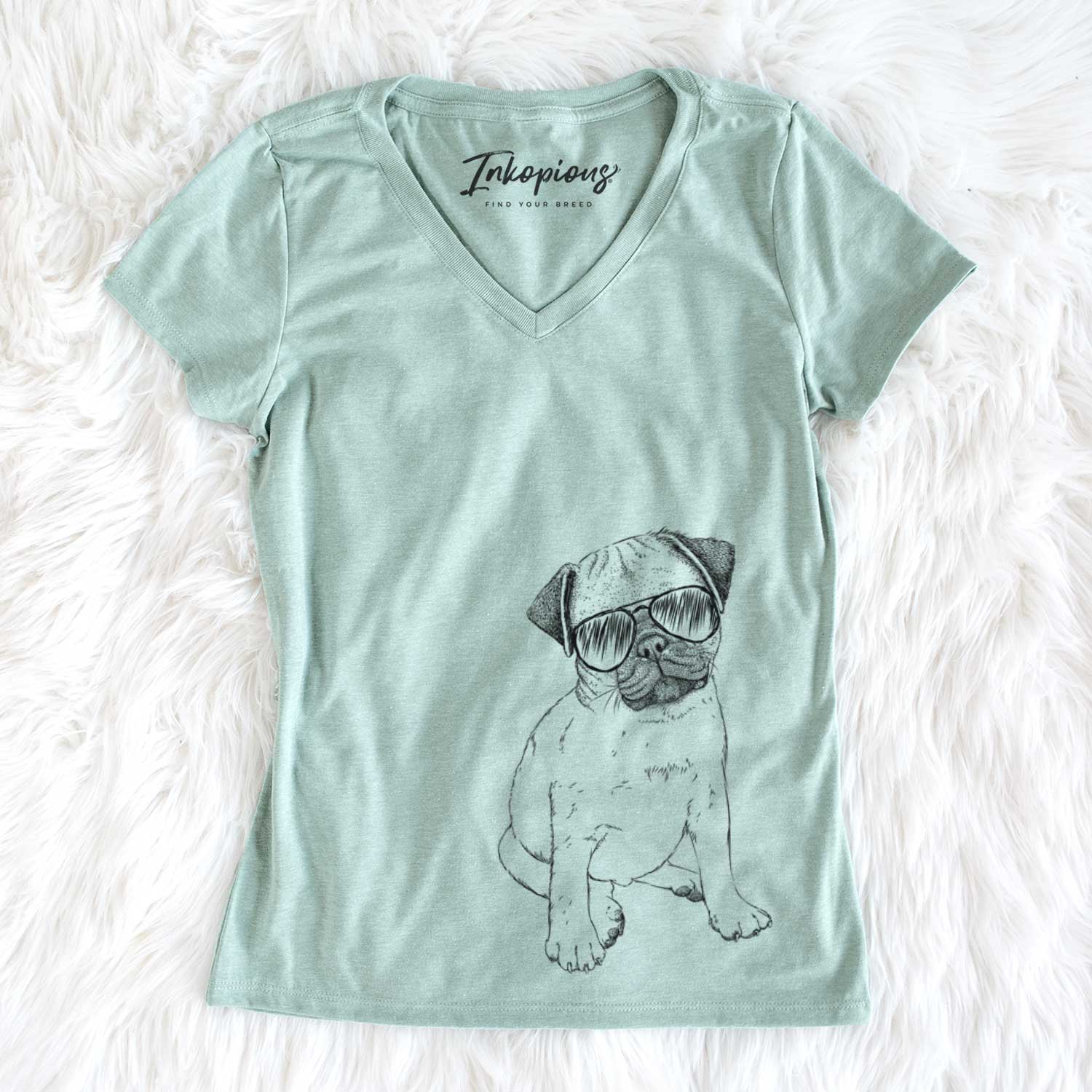 Aviator Nelson the Pug Puppy - Women's V-neck Shirt