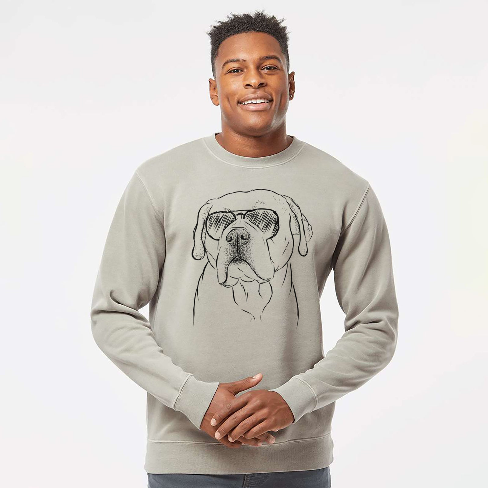 Aviator Nora the American Bulldog Mix - Unisex Pigment Dyed Crew Sweatshirt