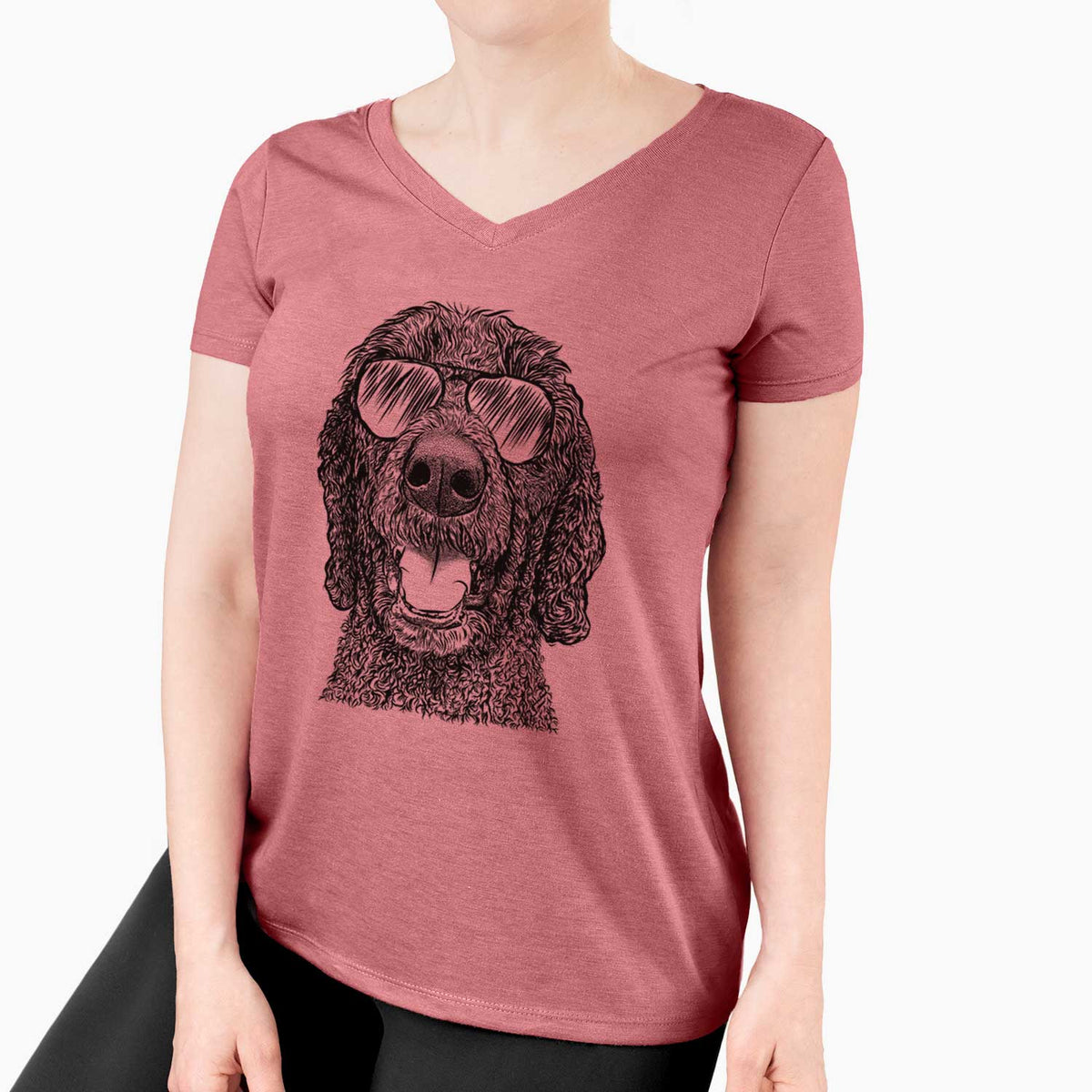 Aviator Obi James the Goldendoodle - Women's V-neck Shirt
