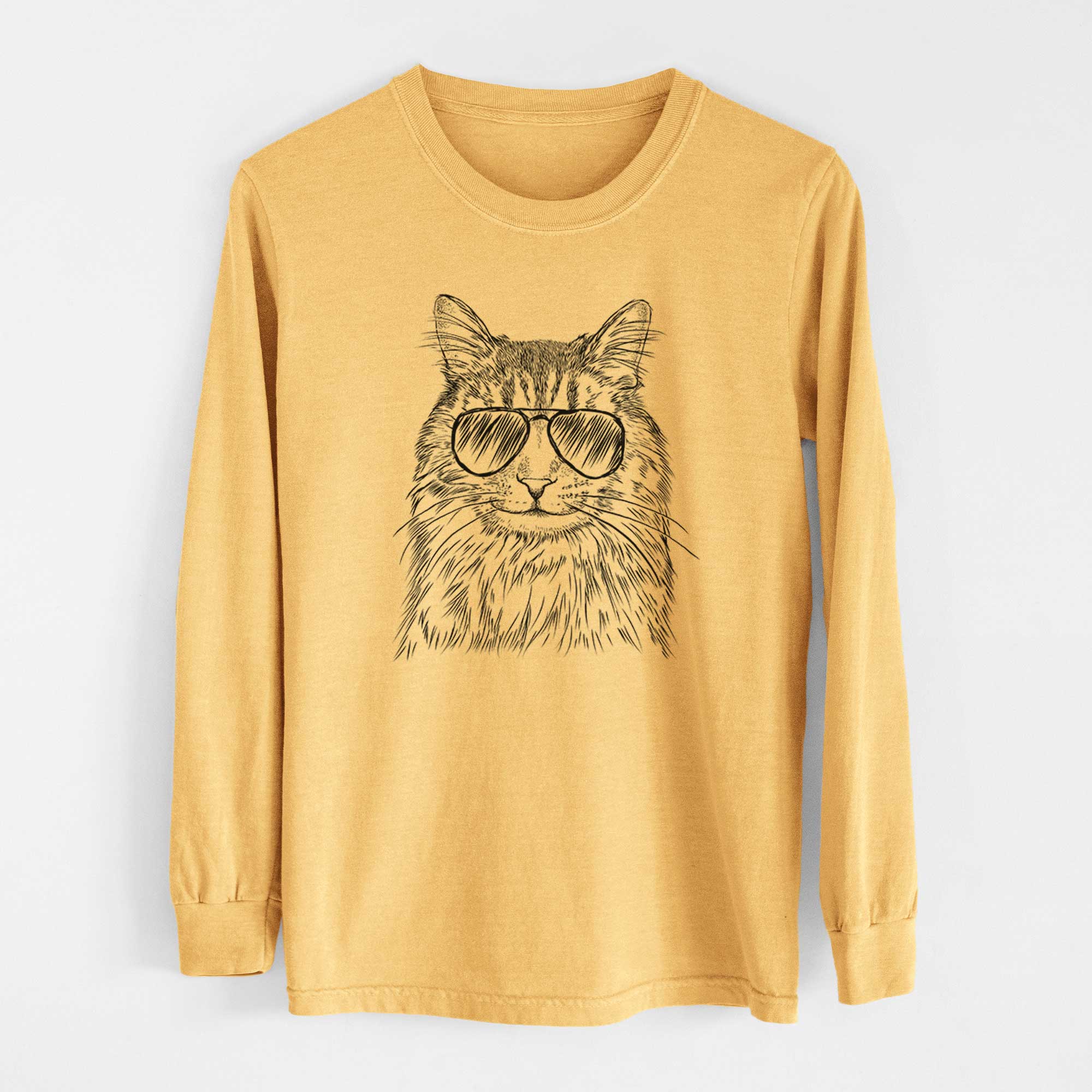 Aviators Oliver Fluff the Maine Coon Mix Cat - Heavyweight 100% Cotton Long Sleeve