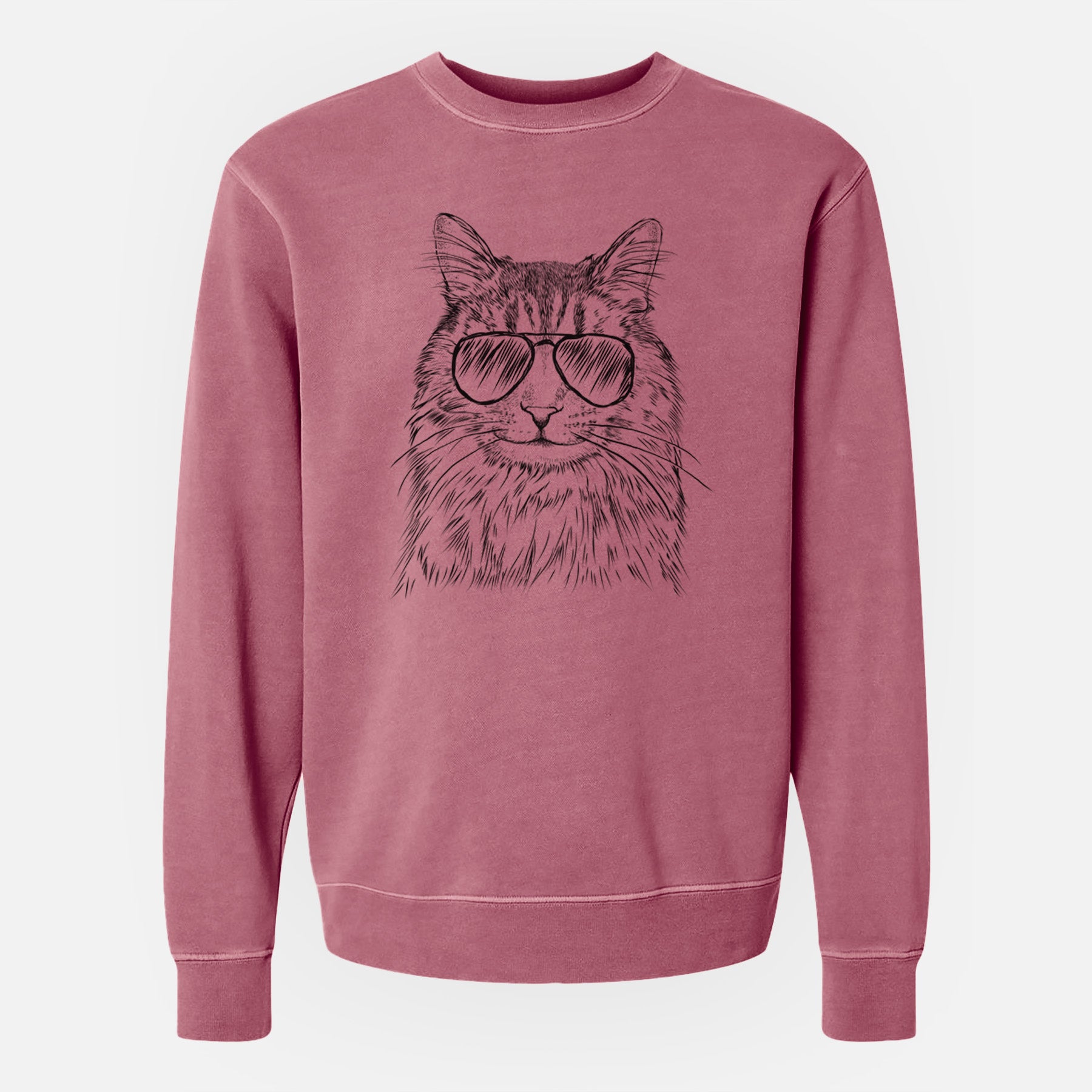 Aviator Oliver Fluff the Maine Coon Mix Cat - Unisex Pigment Dyed Crew Sweatshirt