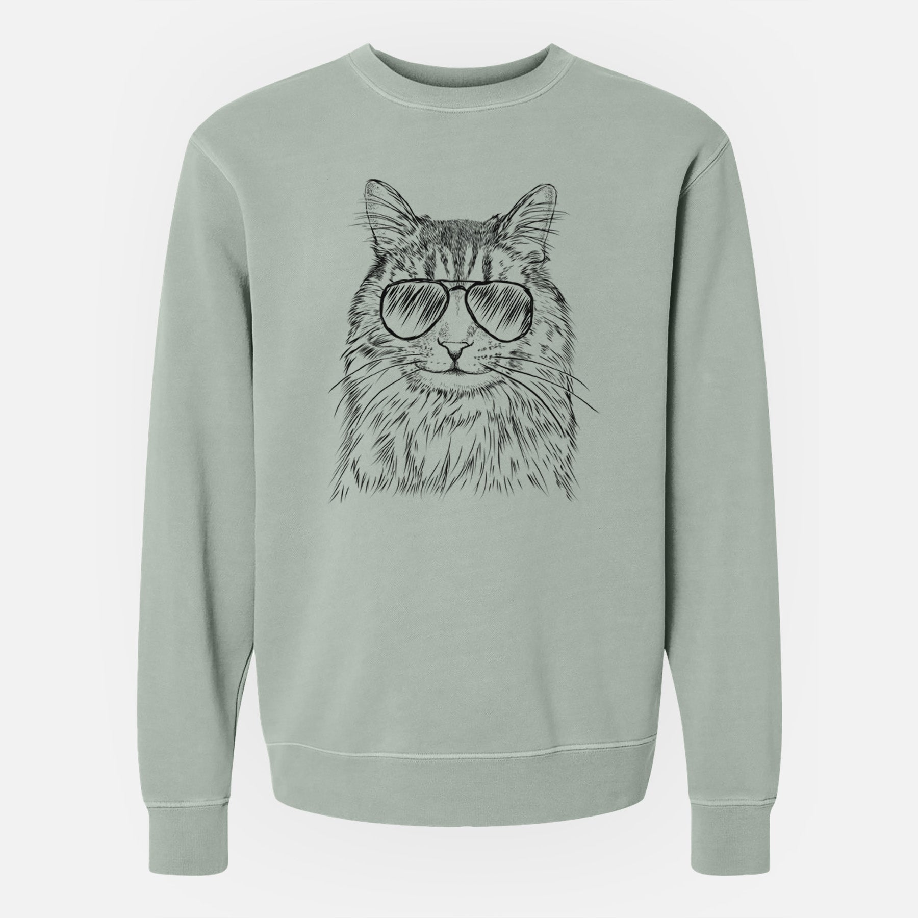 Aviator Oliver Fluff the Maine Coon Mix Cat - Unisex Pigment Dyed Crew Sweatshirt